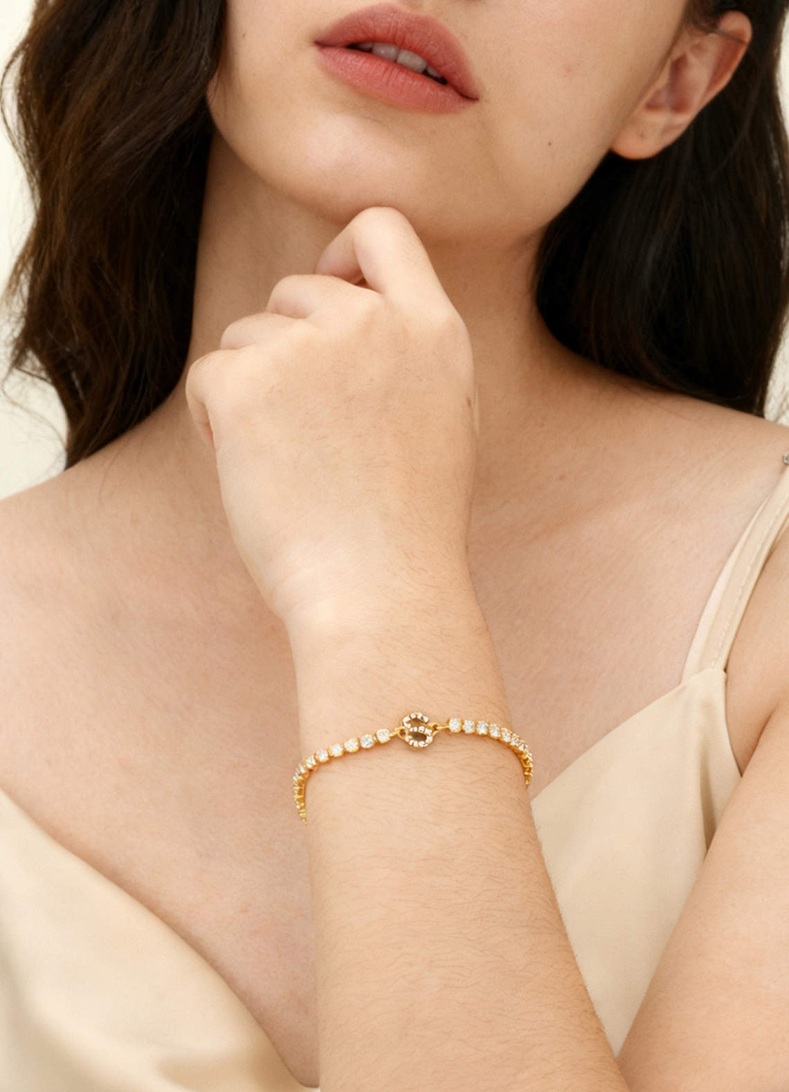 front Sparkling Rhinestone Initial Tennis Bracelet