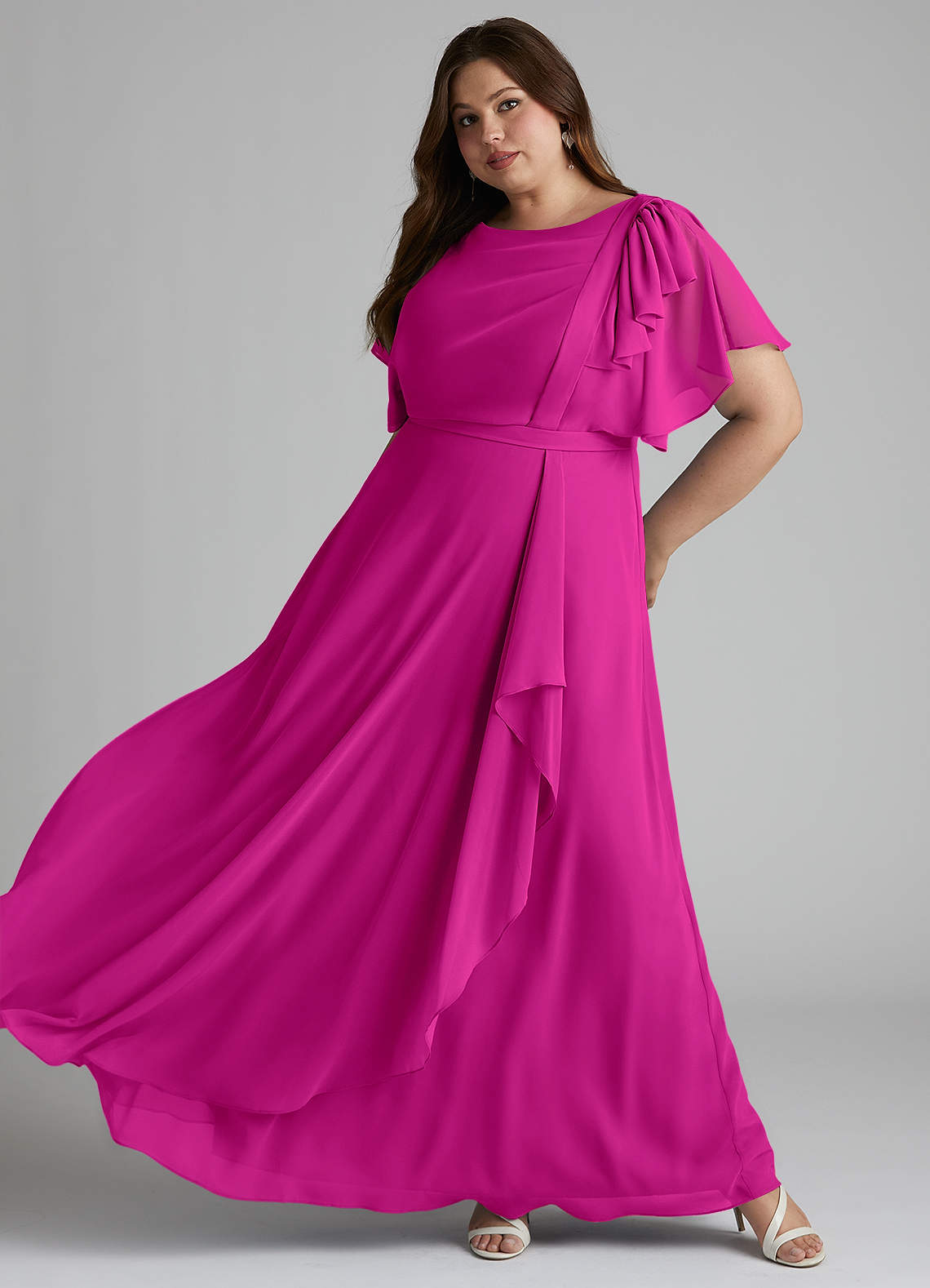 Azazie Aaliyah Vestidos modestos de dama de honra Vestido Linha A Plissado Comprimento do chão Chiffon image7