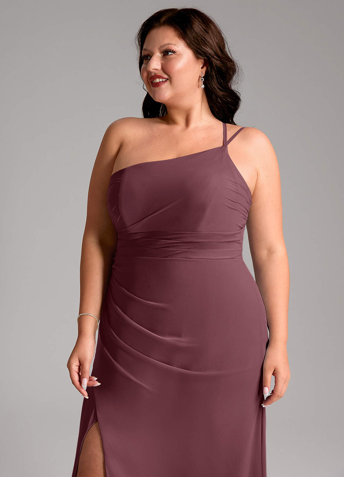 Azazie Eren Jurken voor bruidsmeisjes Jurk van Chiffon met Kolom One-Shoulder Sangria image12