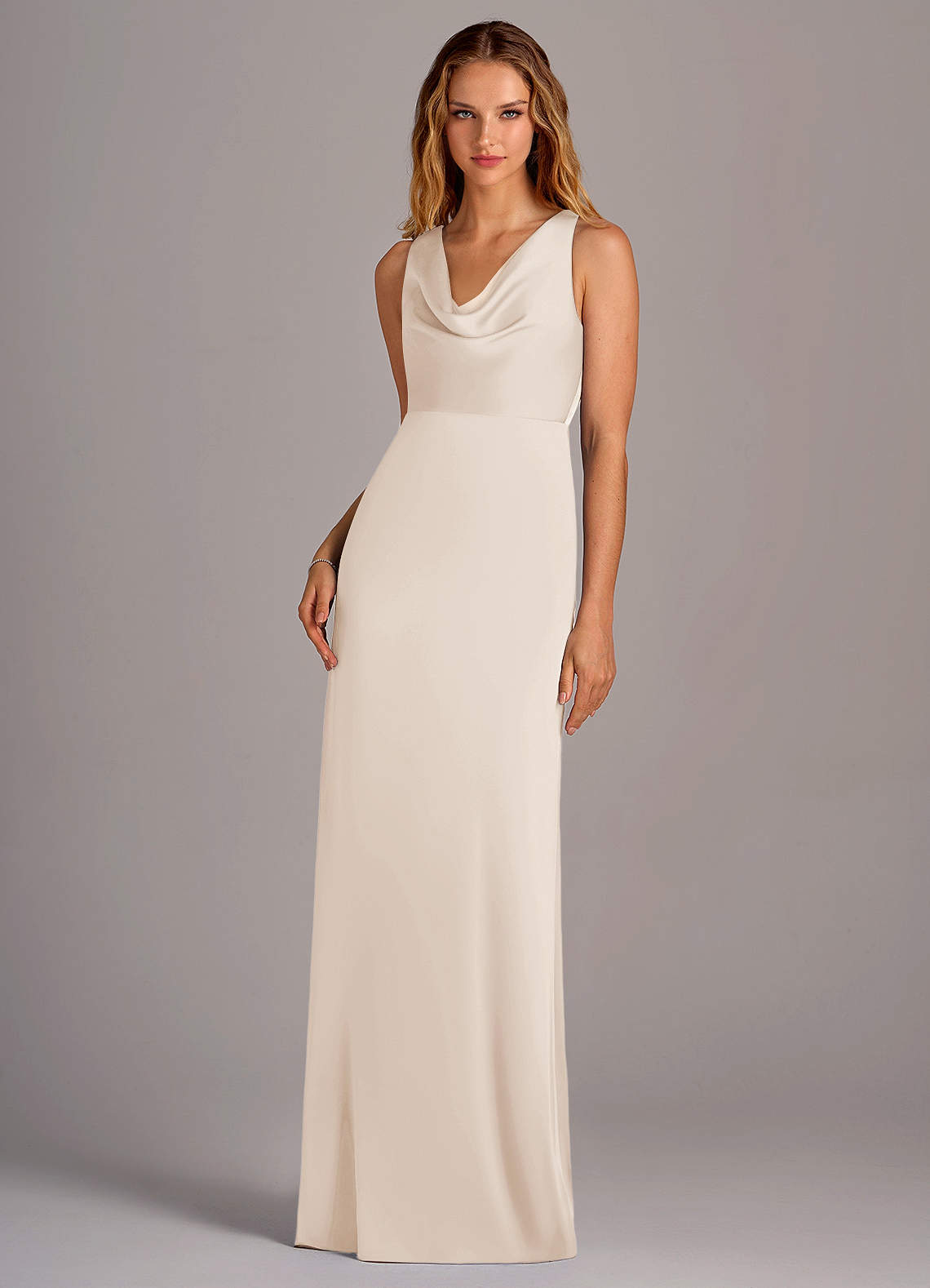 Azazie Wrenlee Bridesmaid Dresses White Alabaster A-Line Stretch Satin Dress image1