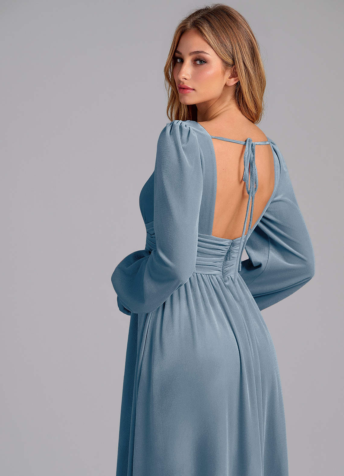 Azazie Norah Ready to Ship Dusty Blue Velvet Bridesmaid Dresses