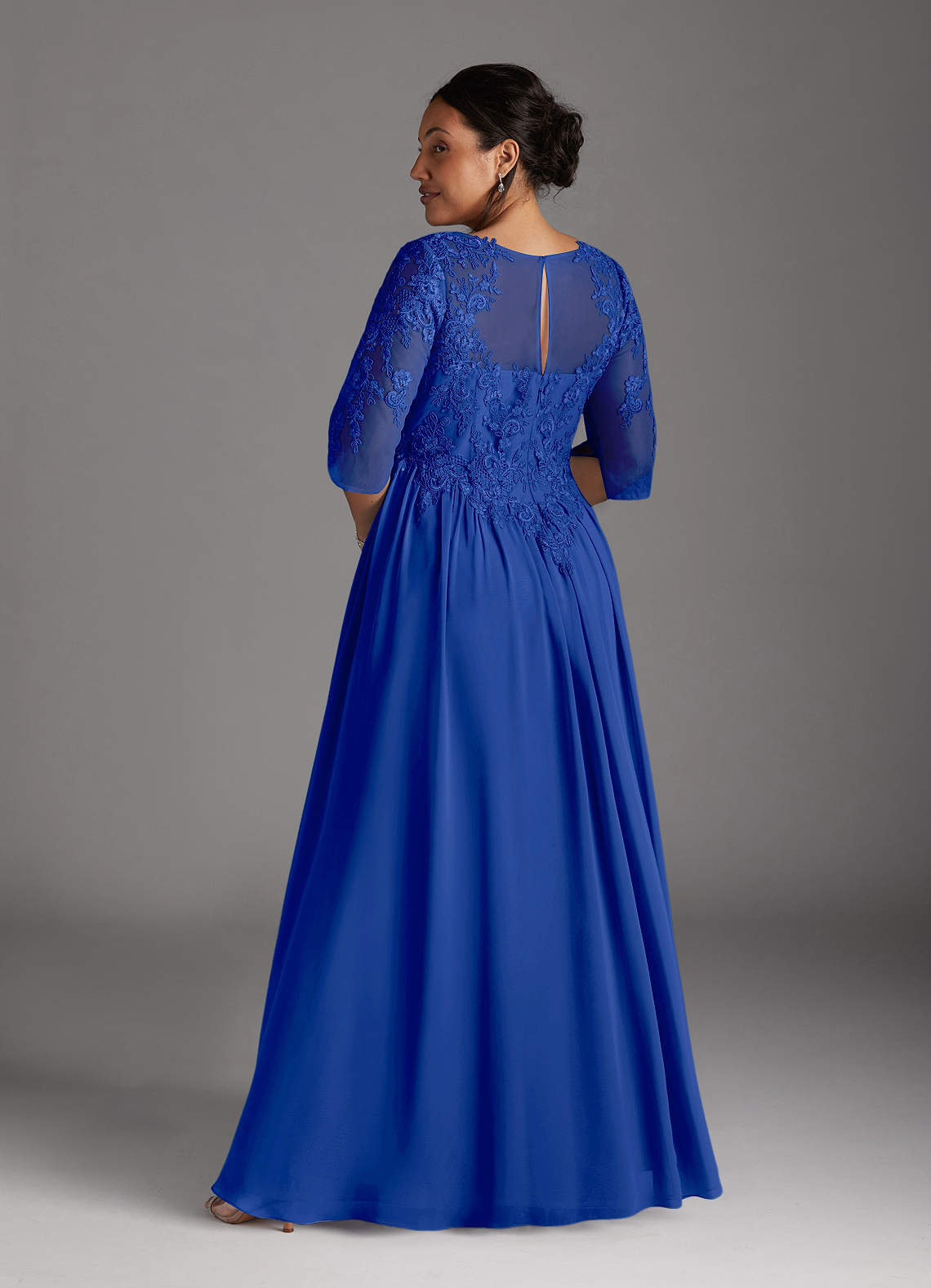 Azazie Mirielle Kleider für die Brautmutter A-Linie Schaufel Spitze Chiffon Kleid Königsblau image7