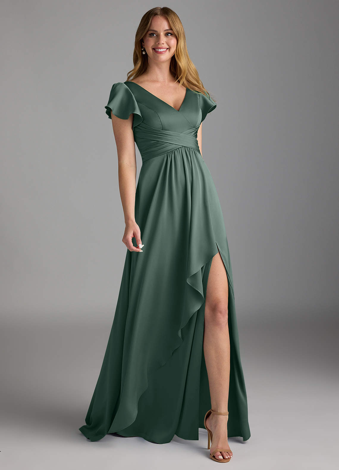 Azazie Omari Bridesmaid Dresses Sea Moss A-Line Stretch Satin Dress image1