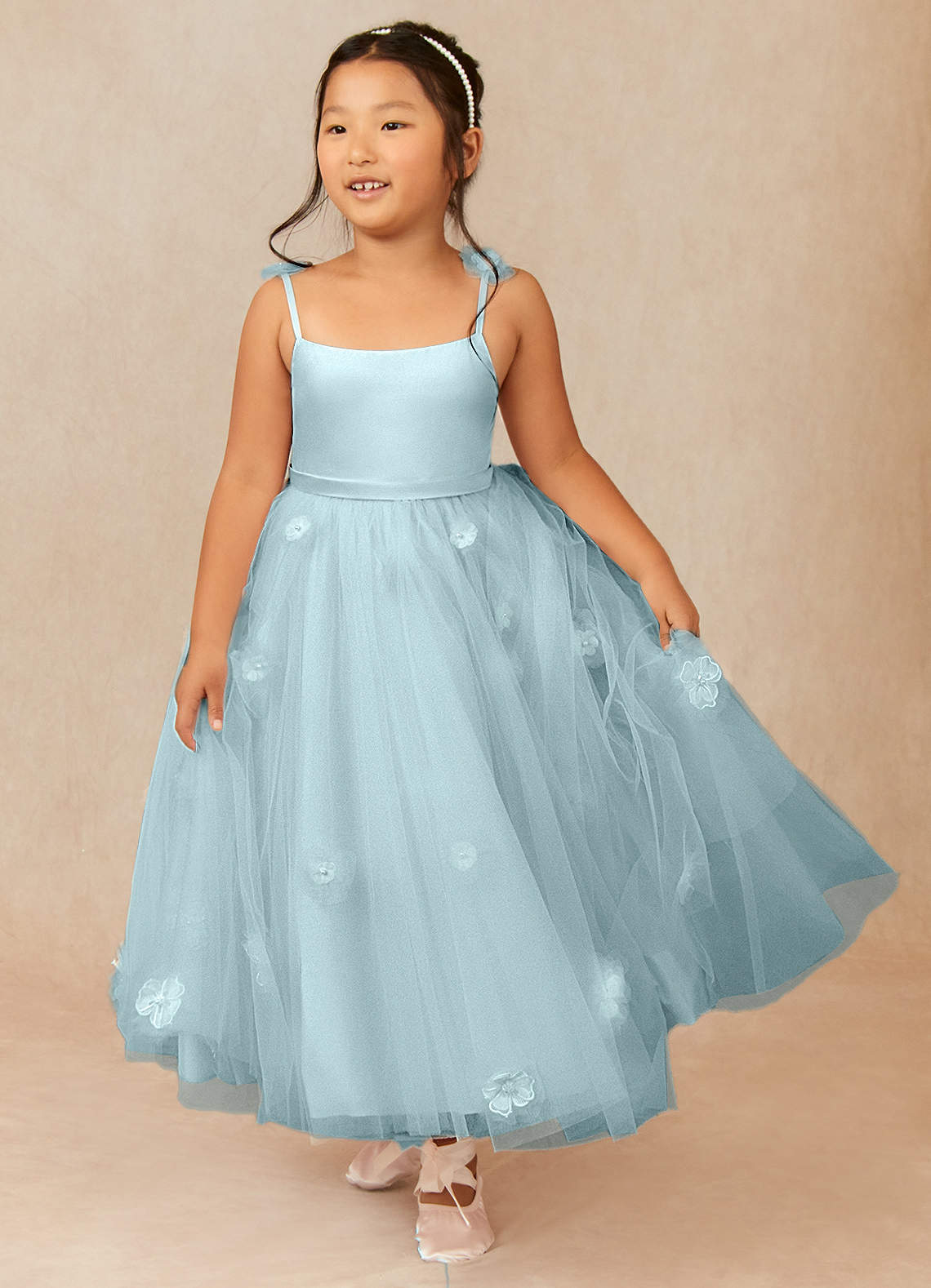 Azazie Doe Vendita Finale Abito A-Line in Tulle Pizzo Nebbia image1