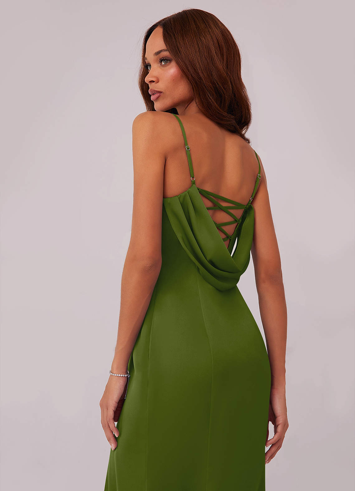 Barbie ♥ Azazie Bridesmaid Dresses Pleated Lace Up Mermaid Stretch Satin Dress image2