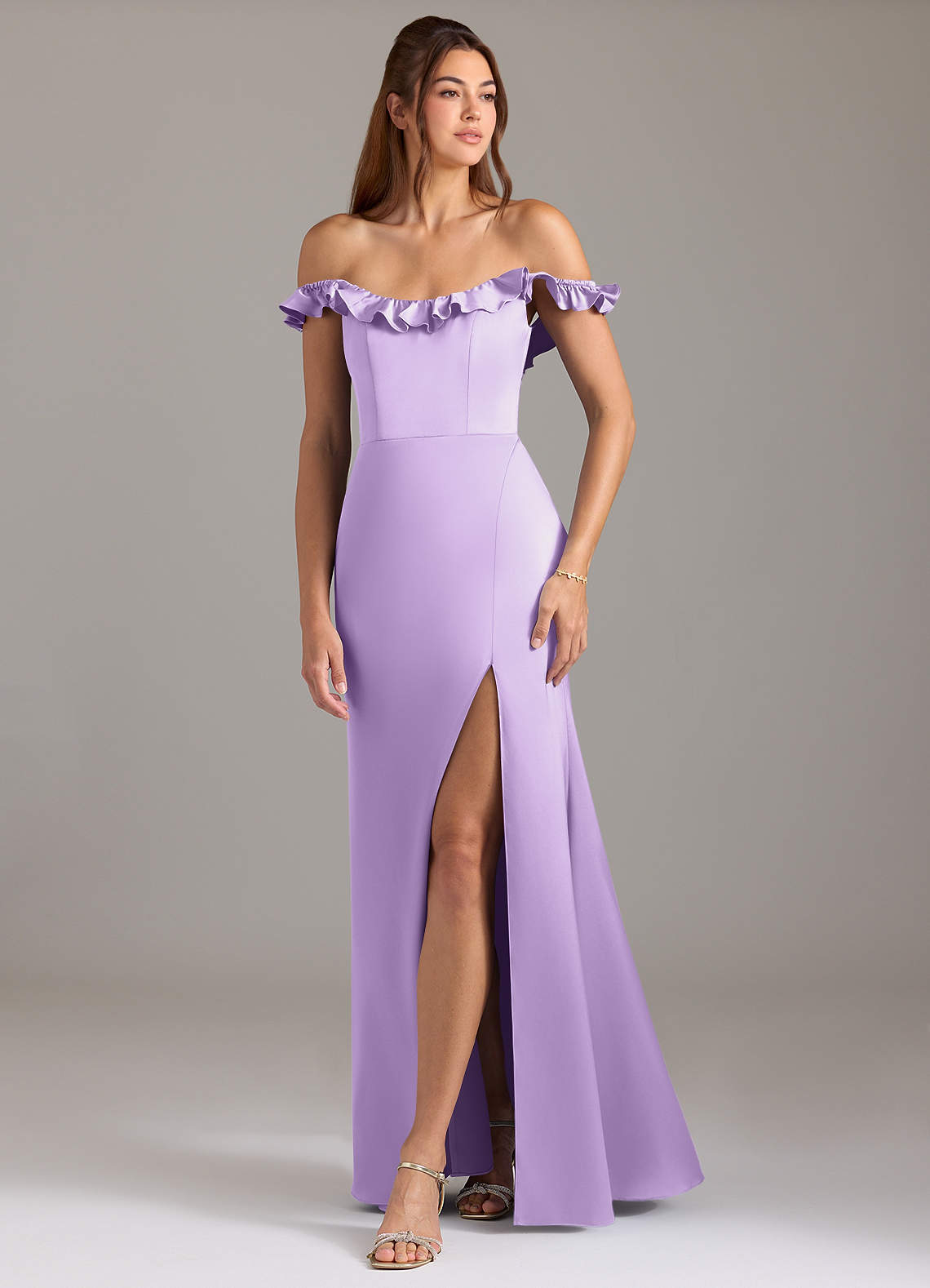 Azazie Callie Robes de demoiselle d'honneur Robe Trapèze Convertible en Satin extensible Rayé Lilas image4