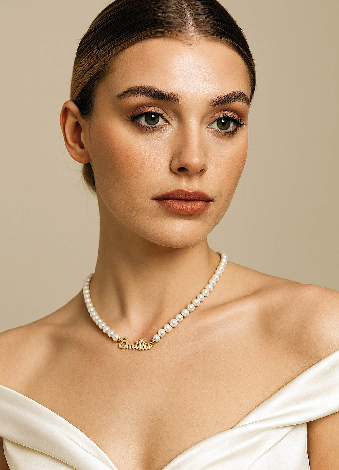 front Personalized Name Pearl Necklace