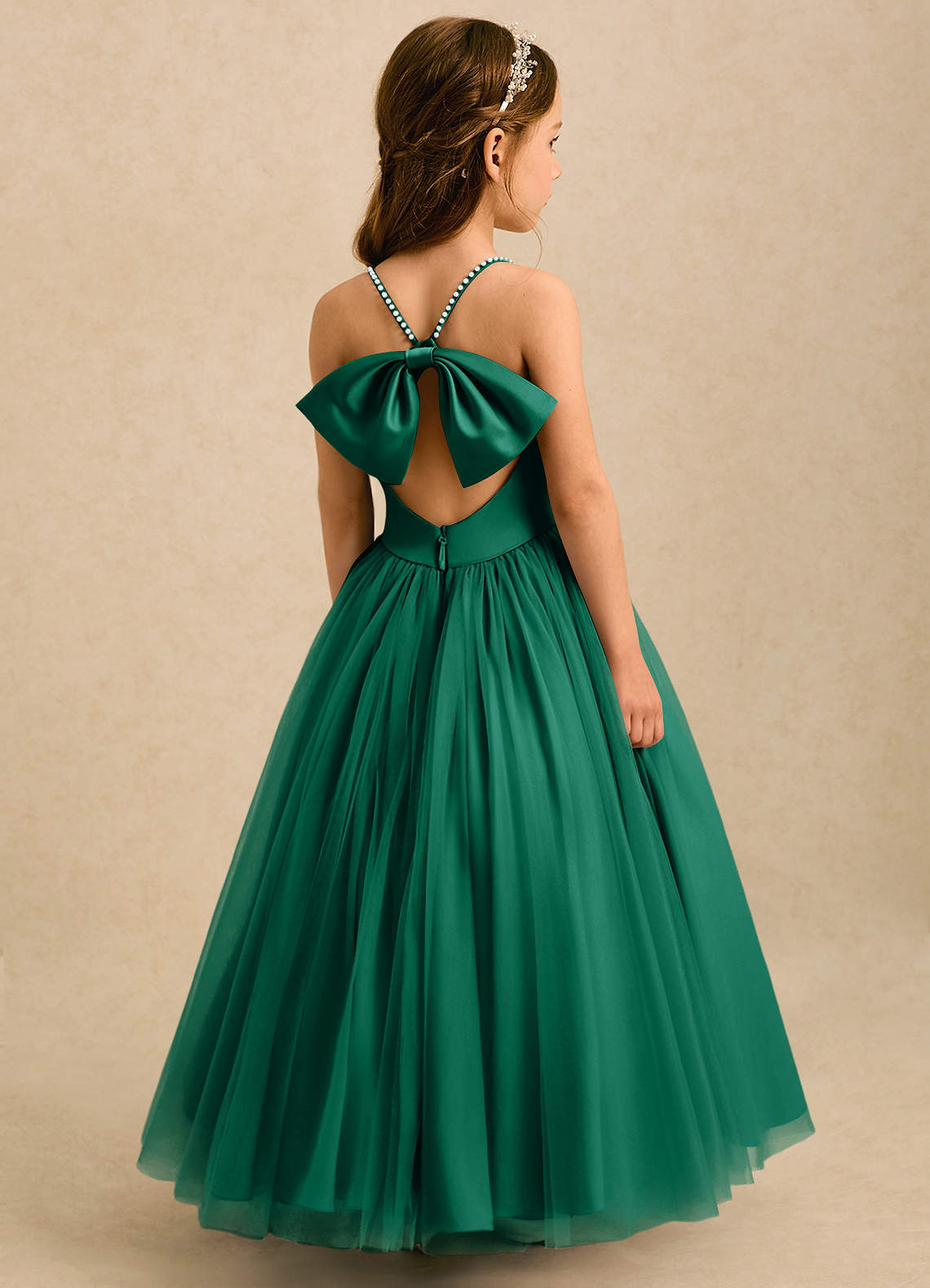 aurora green dress Azazie A-Line/Princess Scoop Neck Ankle-Length Tulle Flower Girl Dresses SB-Americana2