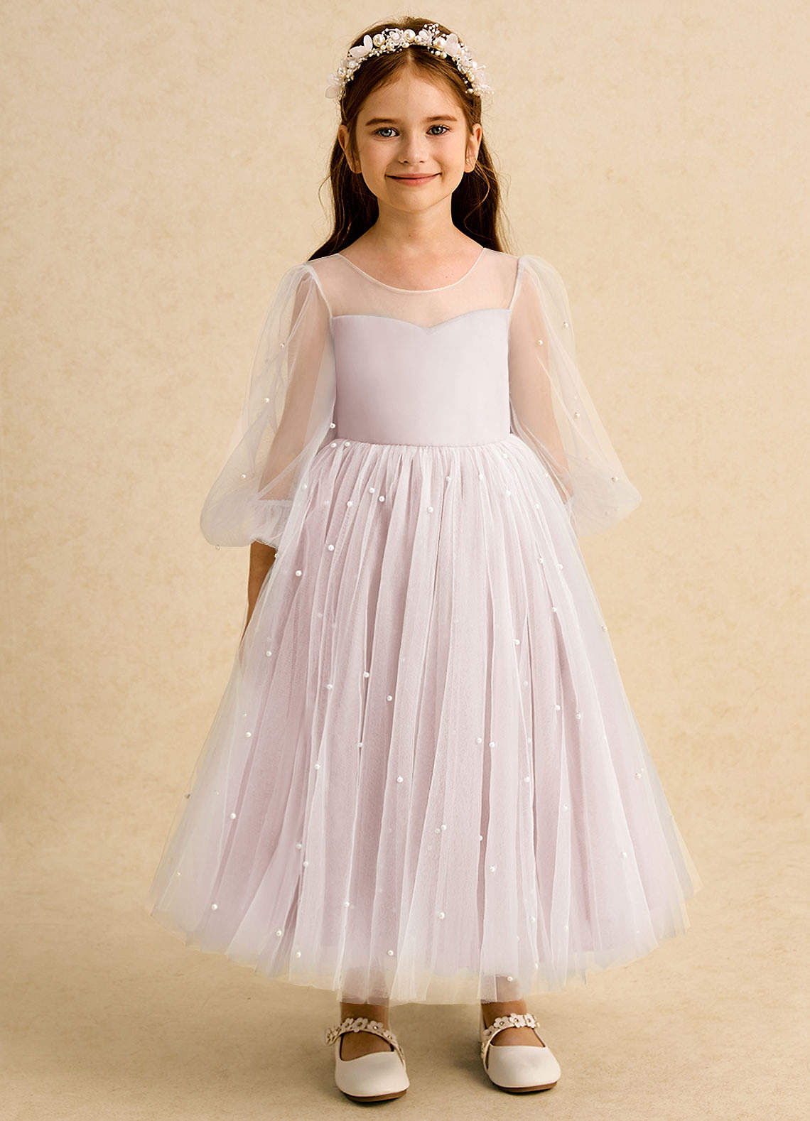Azazie Trudy Flower Girl Dresses Blushing Pink Ball-Gown Sweetheart Neckline Tulle Dress image5