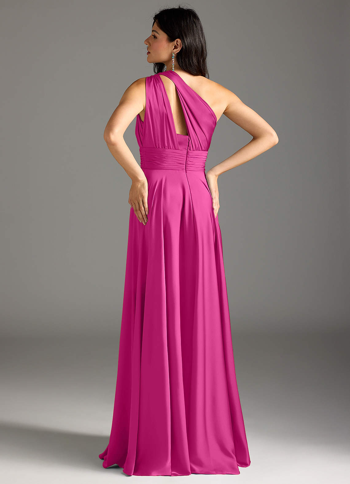 Azazie Charlize Vestidos de damas de honor Vestido de Fucsia de Satén Elástico de Corte en A con Hombro unilateral image5