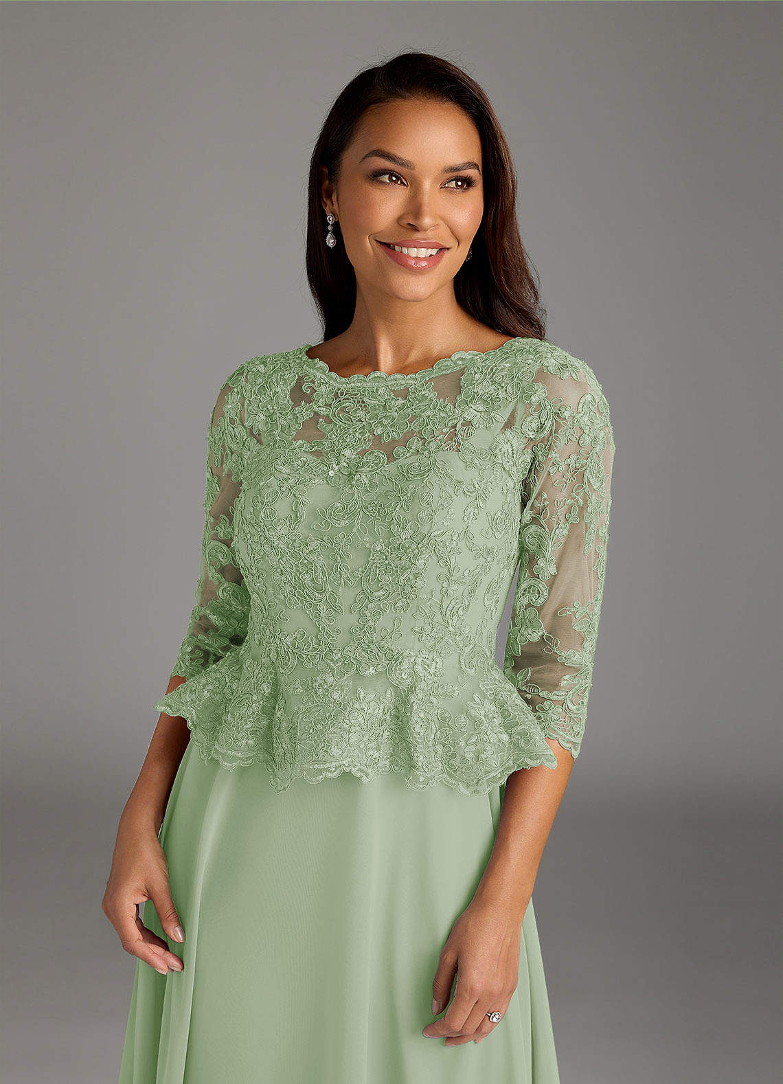 Azazie Averie Mother of the Bride Dresses Dusty Sage A-Line Boatneck Sequins Chiffon Dress image1