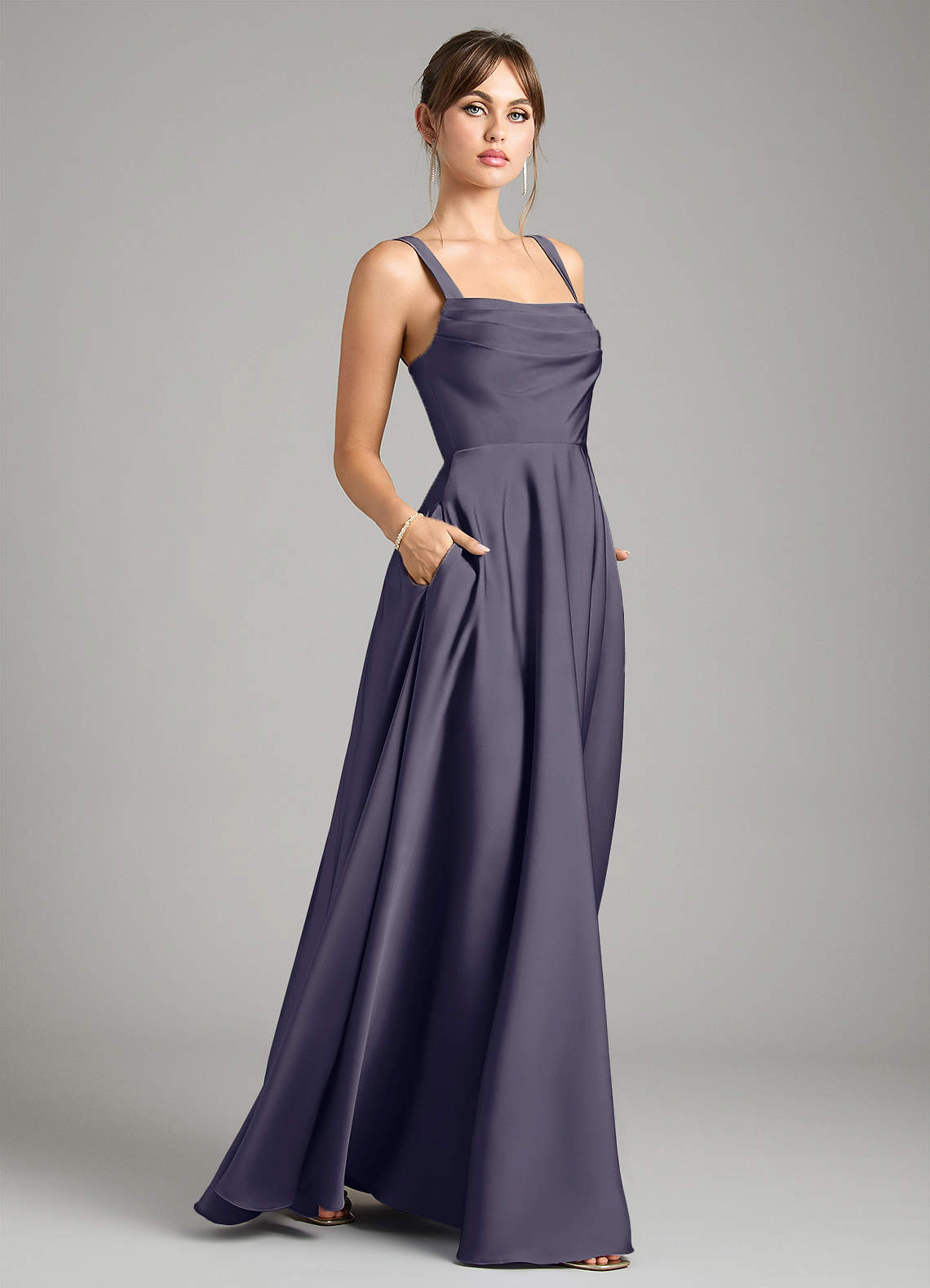 Azazie Shaude Bridesmaid Dresses Stormy A-Line Pleated Stretch Satin Dress image5