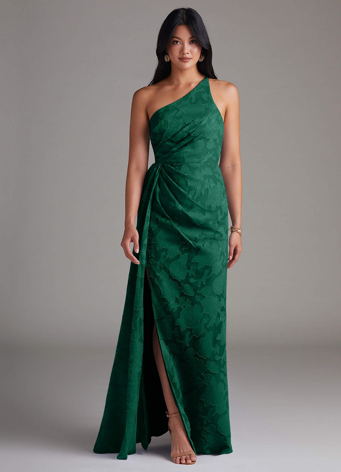 emerald green floral bridesmaid dresses Hazel Green Floral Embellished Maxi Dress – Frock and Frill main image 0