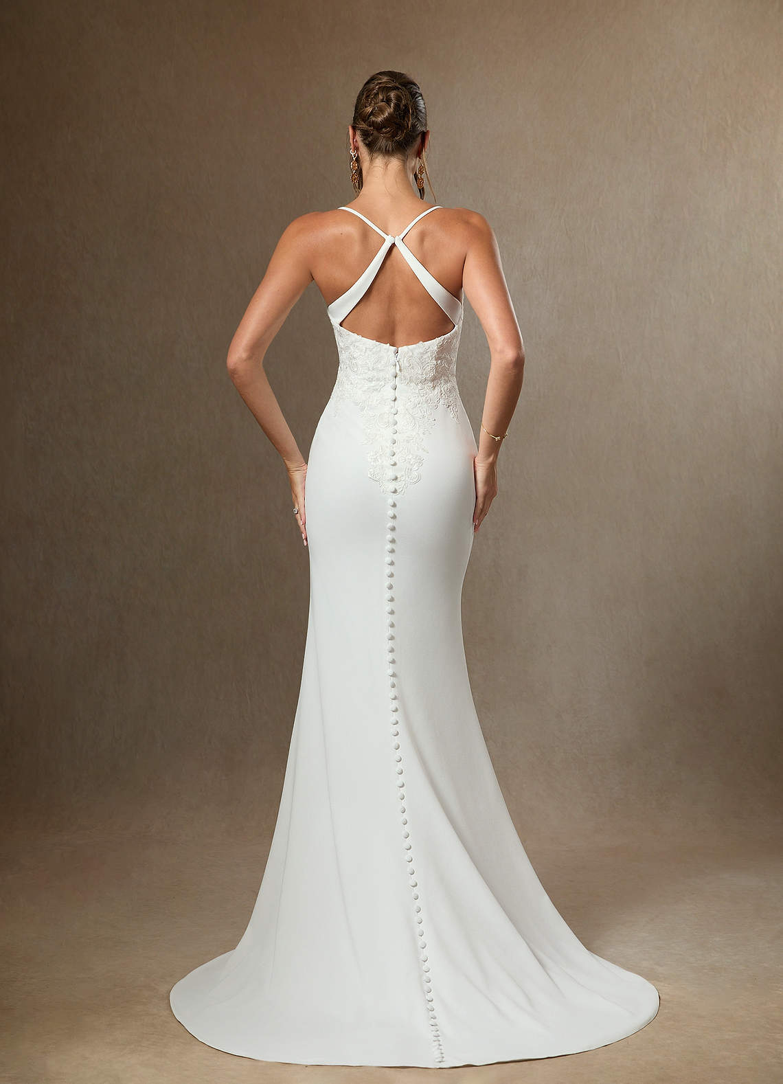 Azazie Kita Robes de mariée Robe Sirène en Crêpe Élastique Dentelle Blanc De Diamant image5