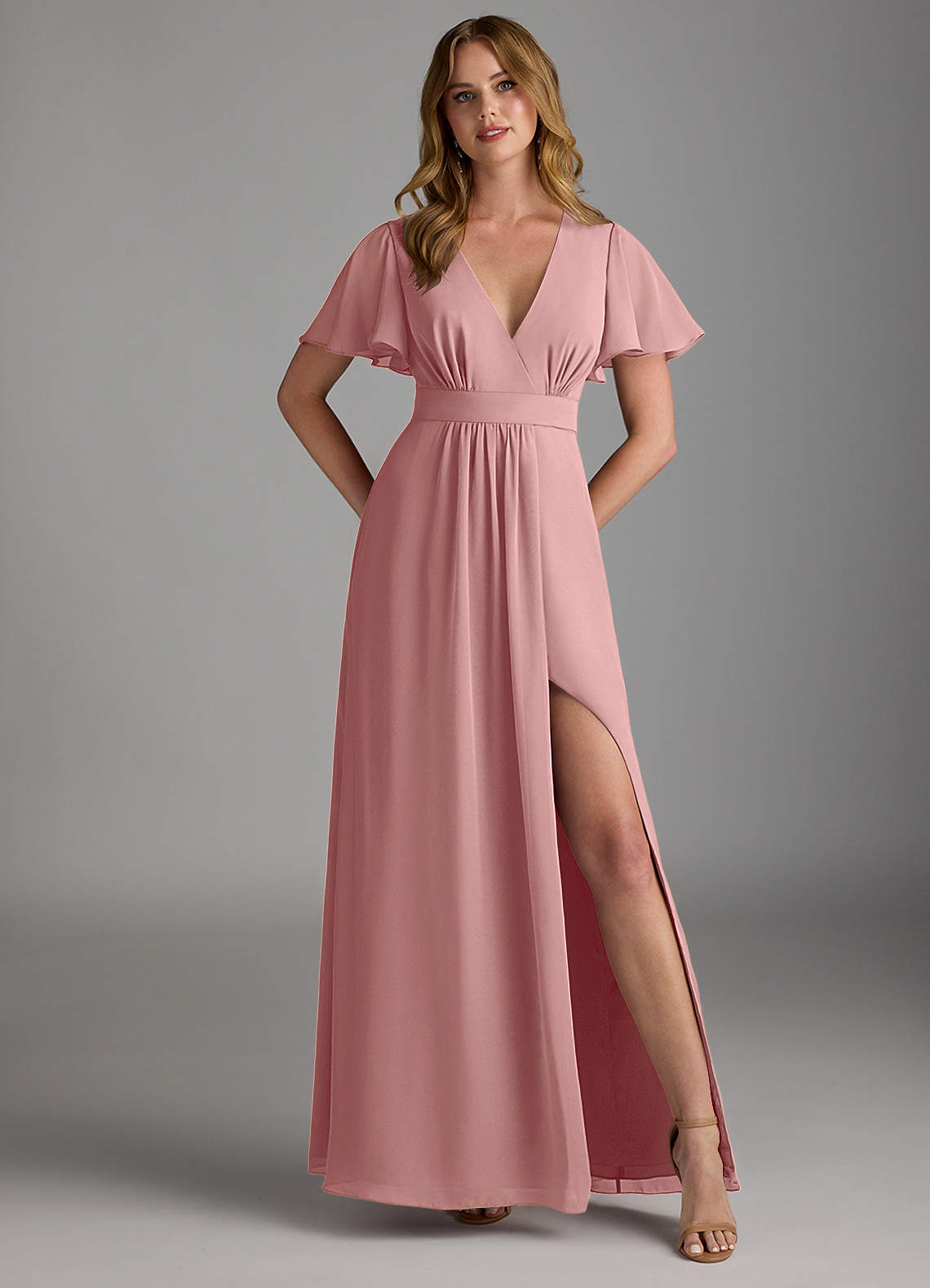 Azazie Zaniah Bridesmaid Dresses Dusty Rose A-Line Chiffon Dress image1