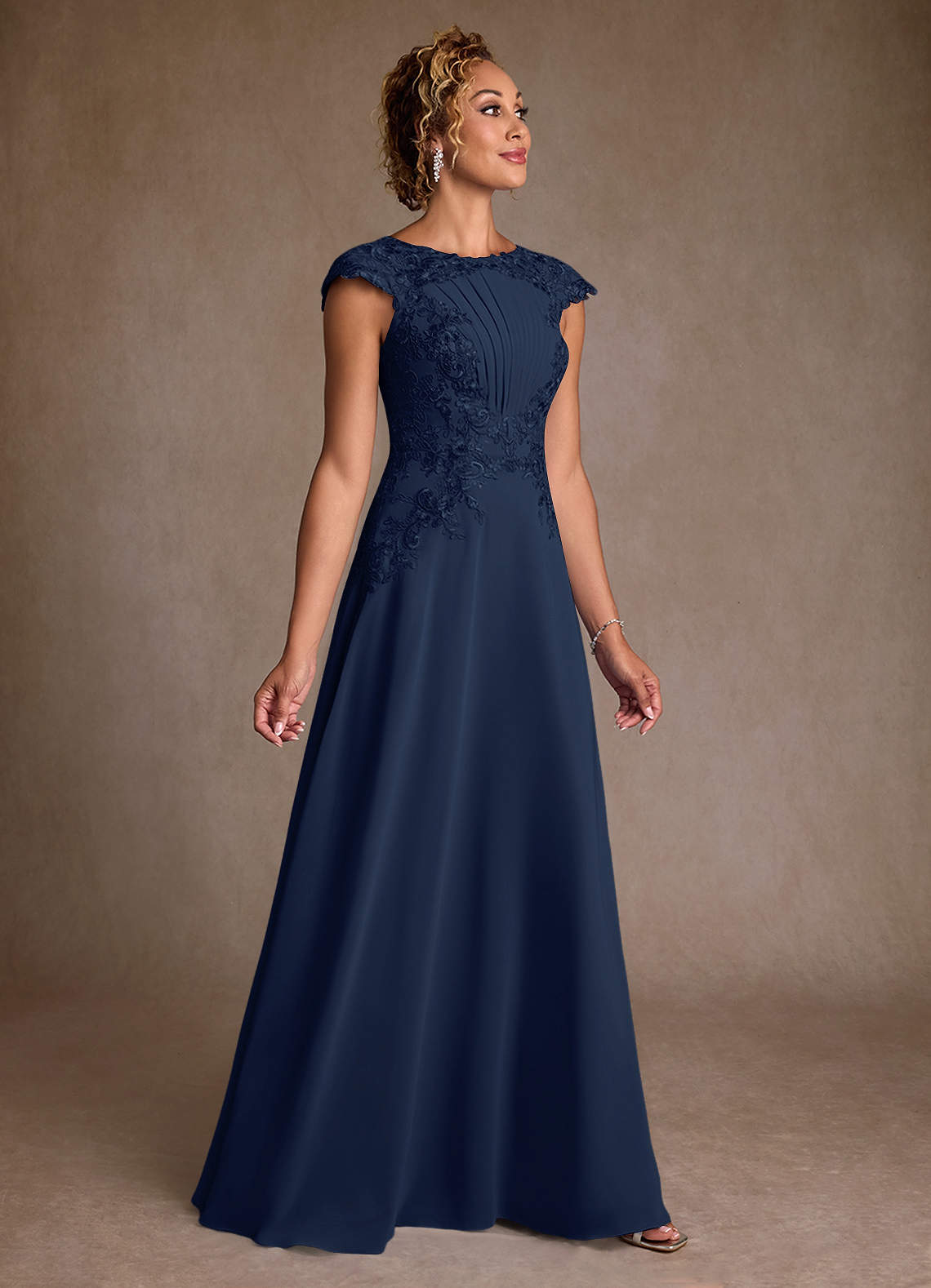 Azazie Christi Mother of the Bride Dresses Dark Navy A-Line Lace Chiffon Dress image2