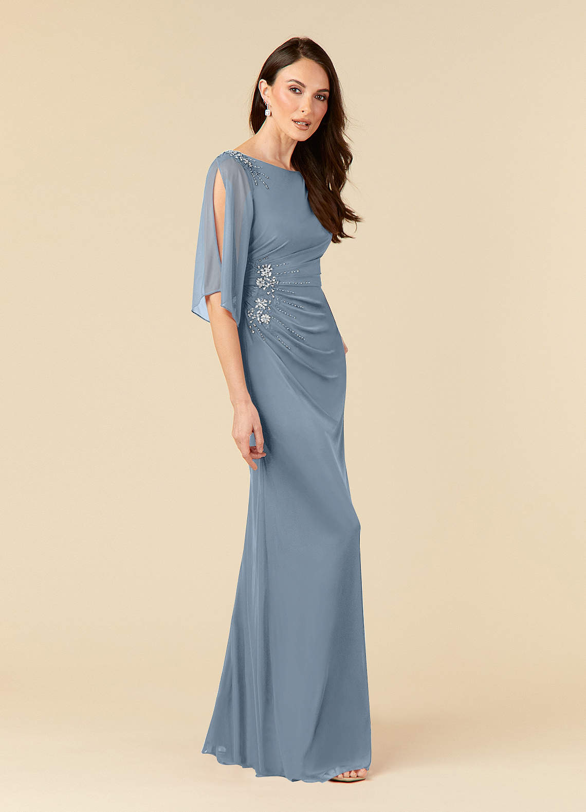 Dusty Blue Azazie Magdalene Sheath Sequins Mesh Floor-Length Dress | Azazie