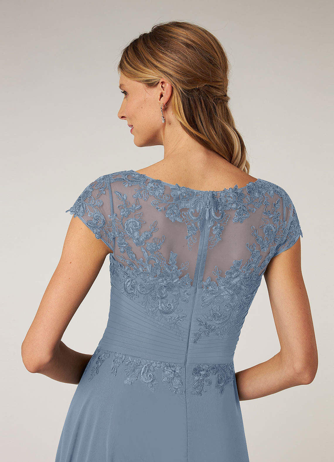 Azazie Shonda Mother of the Bride Dresses Dusty Blue Lace Chiffon Dress image6