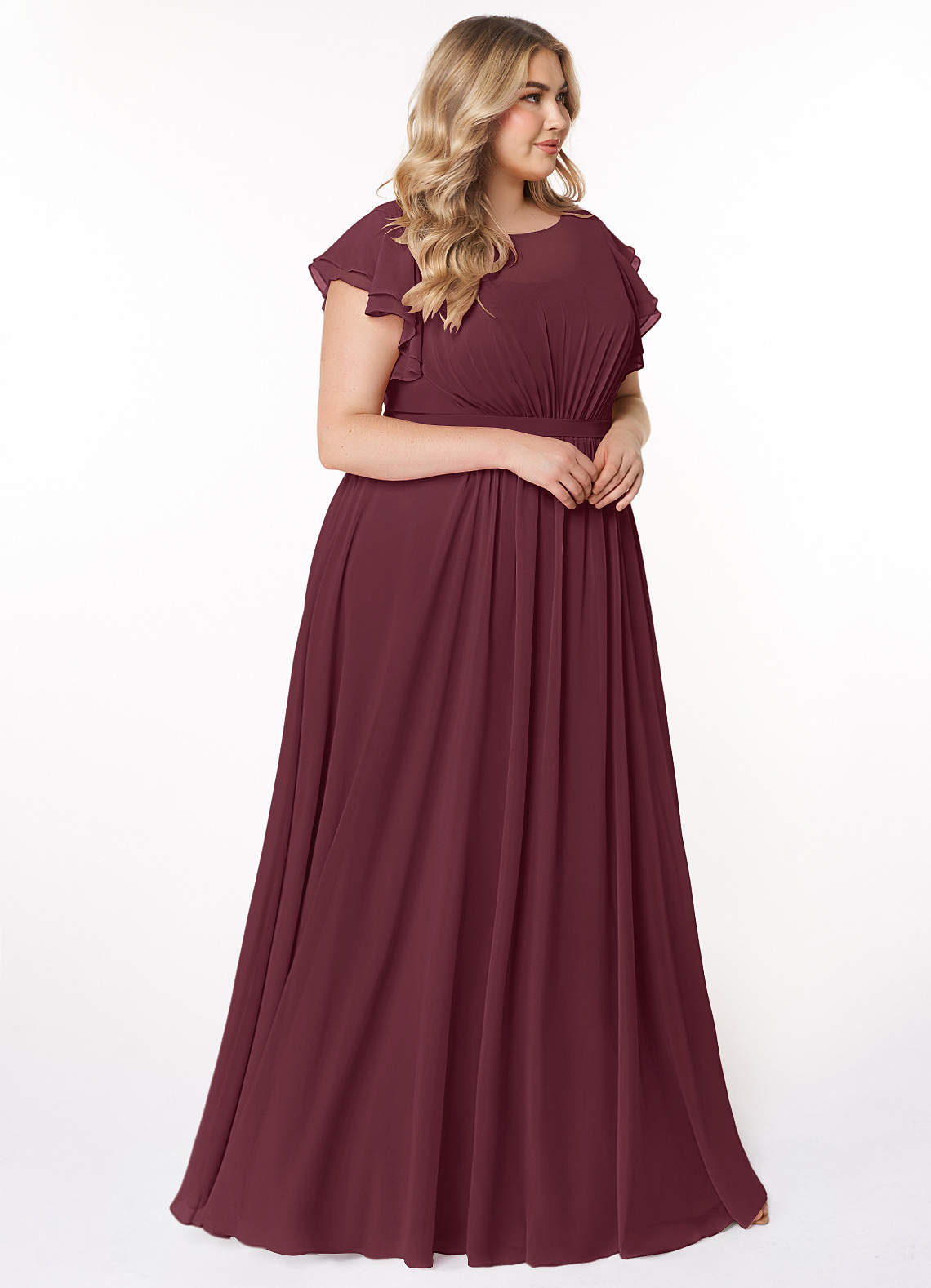 Azazie Daphne Modest Bridesmaid Dresses A-Line Ruffled Chiffon Floor-Length Dress image8