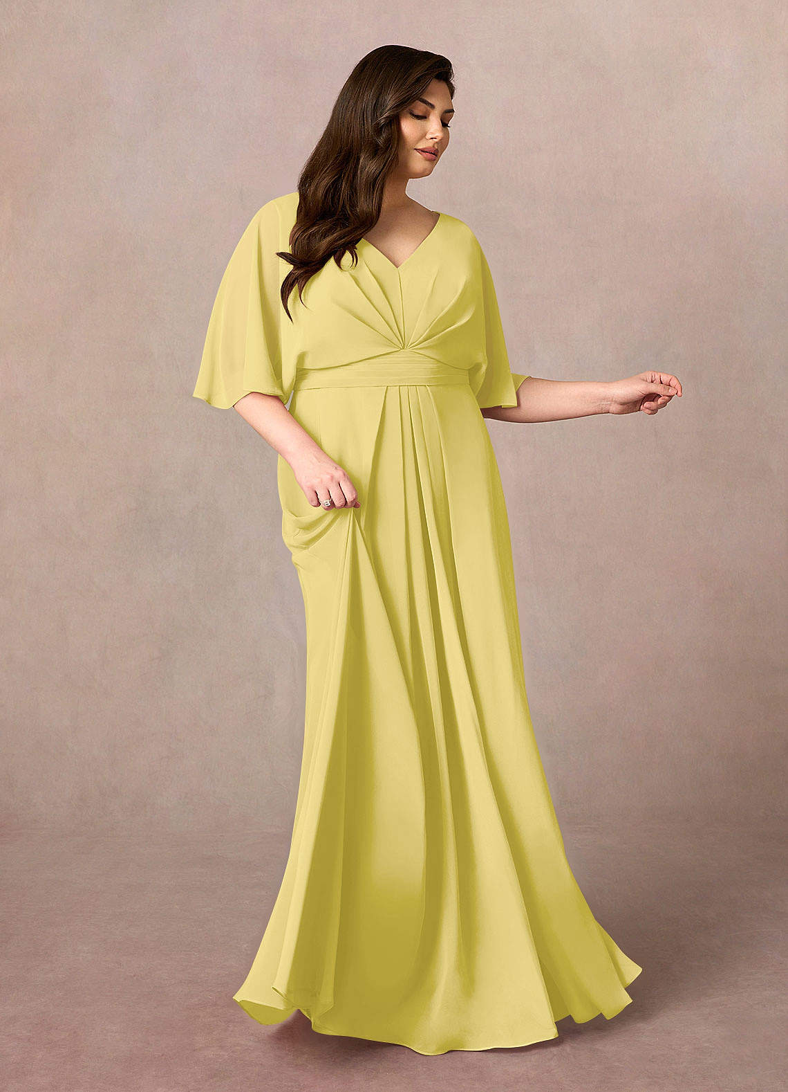Azazie Oksana Mother of the Bride Dresses Canary A-Line V-Neck Pleated Chiffon Dress image1