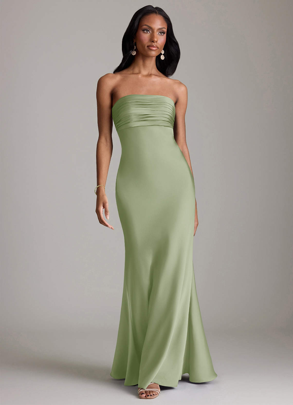 Azazie Saylor Jurken voor bruidsmeisjes Jurk van Stretch Satijn met Zeemeermin Strapless Stoffige Salie image1