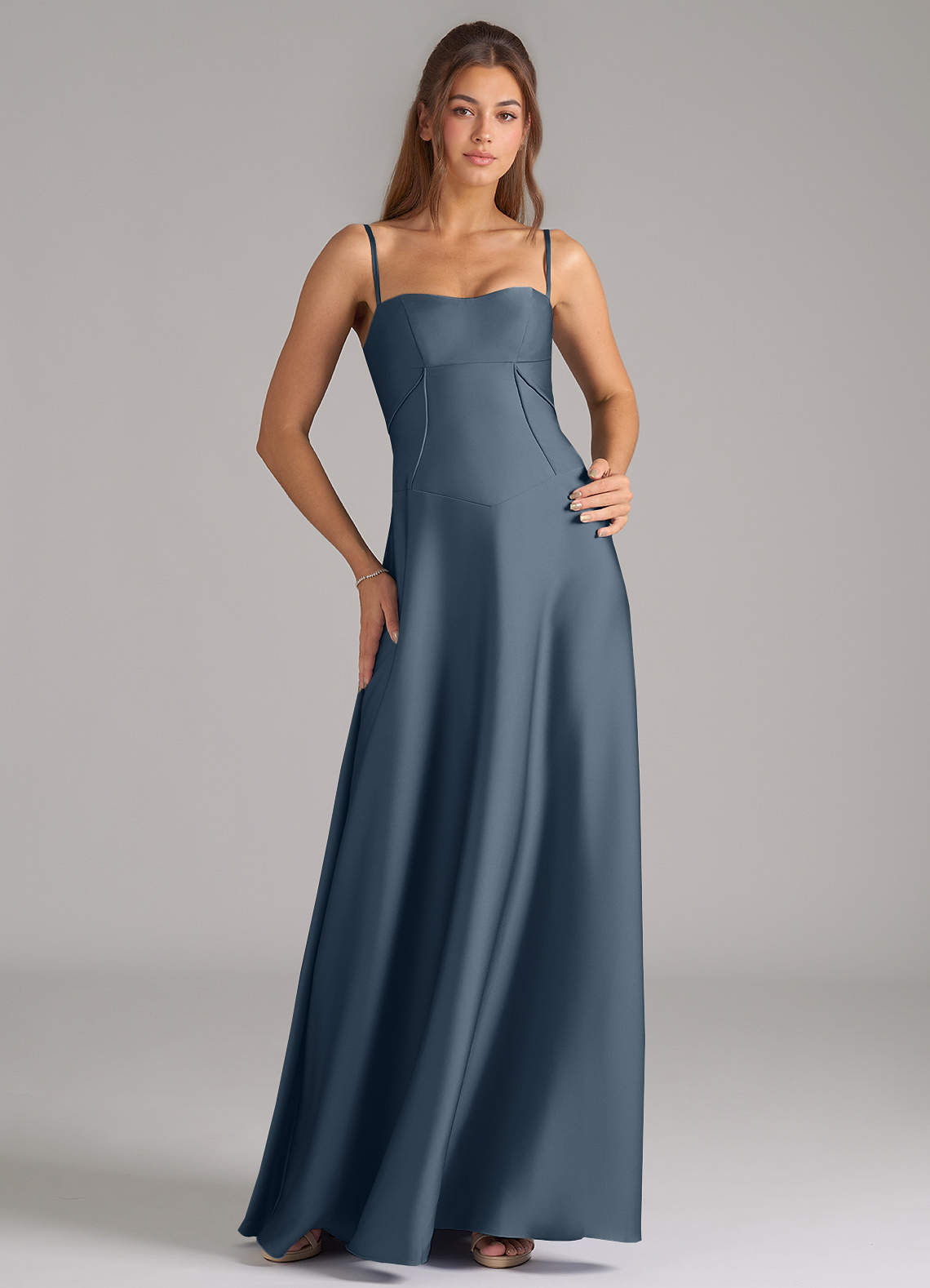 Azazie Valentine At-home Try On Dresses Cabernet A-Line Corset Stretch Satin Dress image1