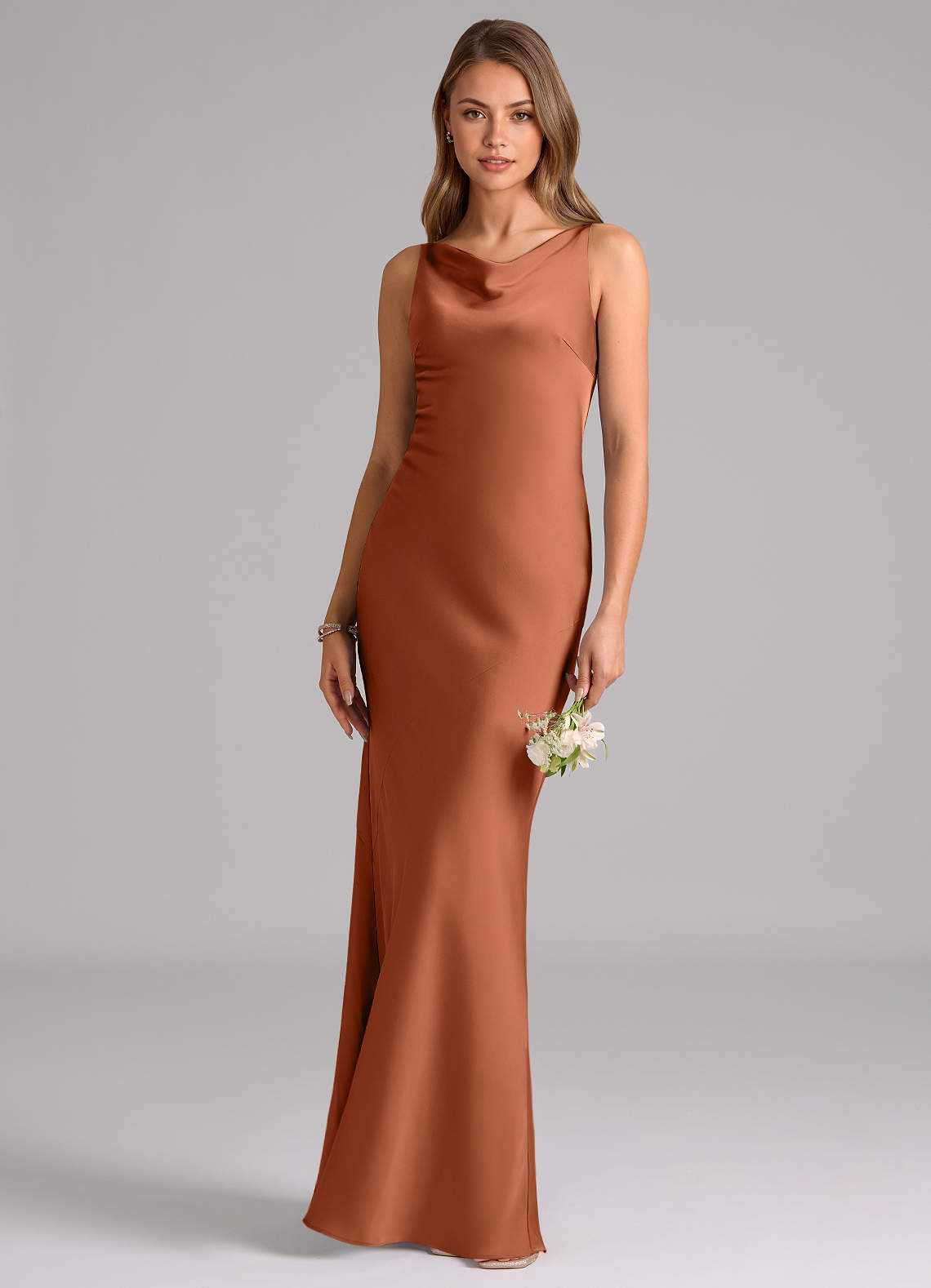 Azazie Allettie Brautjungfernkleider Meerjungfrau-Linie Stretch-Satin Kleid Zedernrose image1