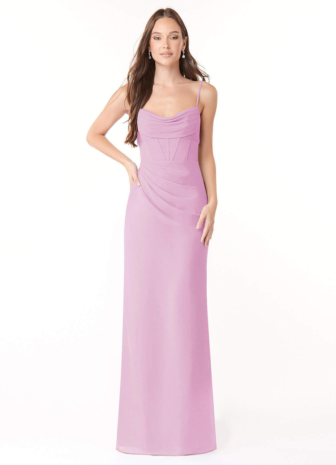 Azazie Mai Bridesmaid Dresses Candy Pink Sheath Pleated Chiffon Dress image1