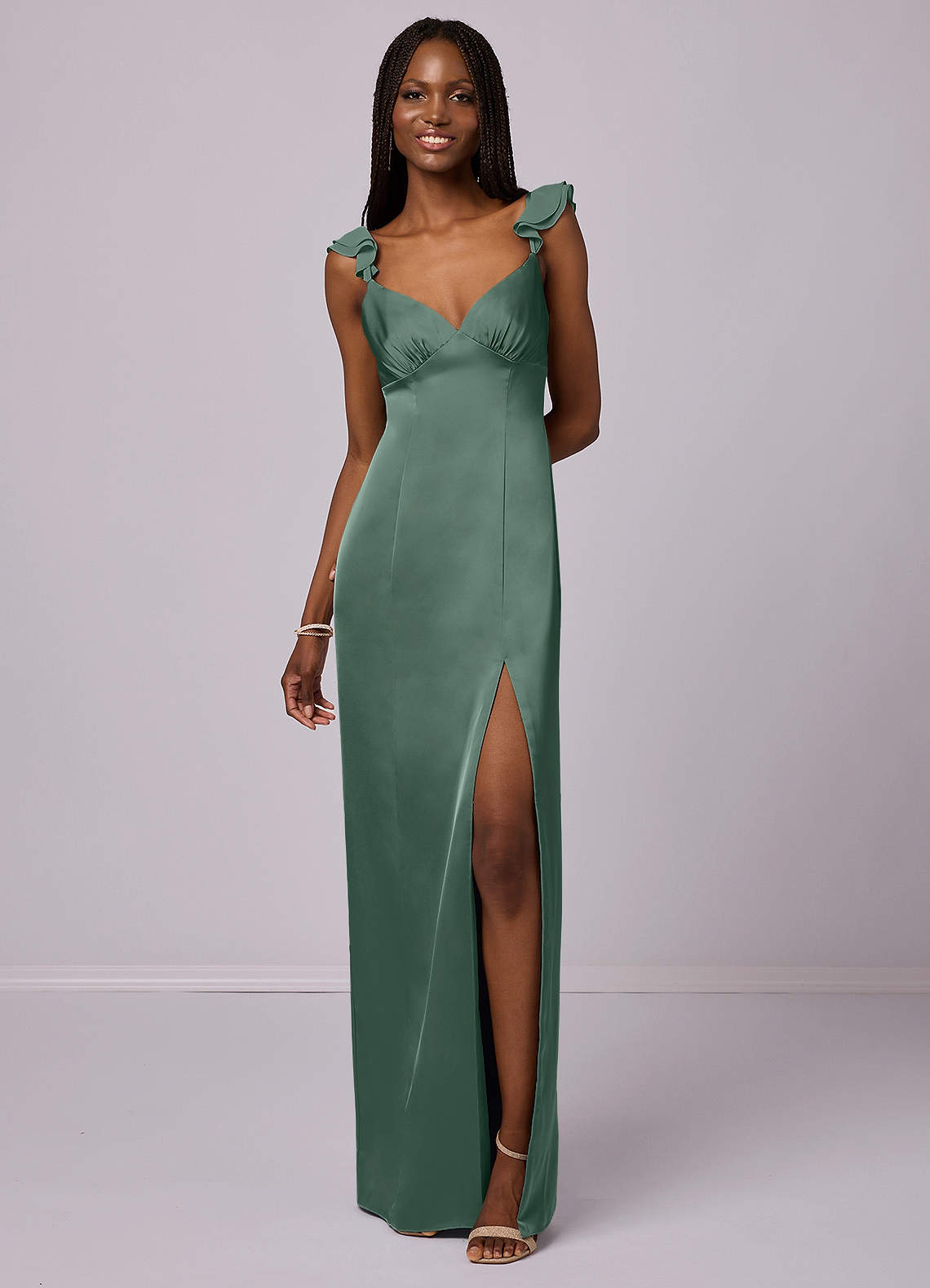 Barbie ♥ Azazie Bridesmaid Dresses Sheath Stretch Satin Floor-Length Dress image3