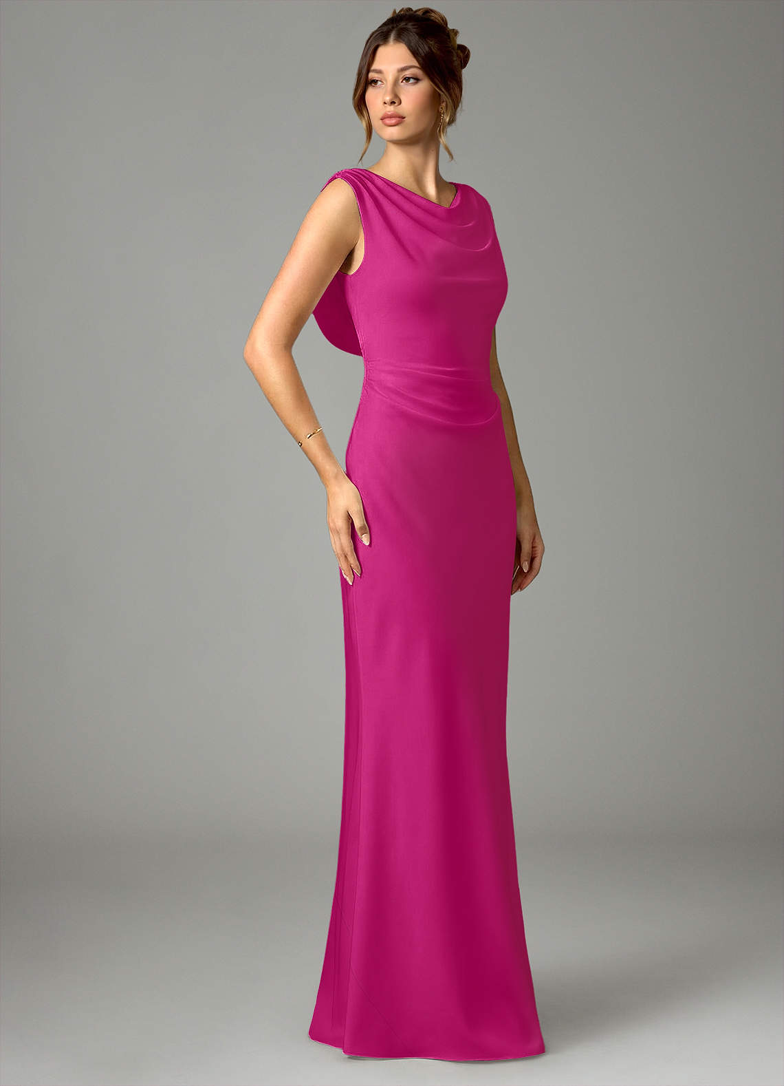 Azazie Kieryn Bridesmaid Dresses Fuchsia Mermaid Pleated Stretch Satin Dress image2