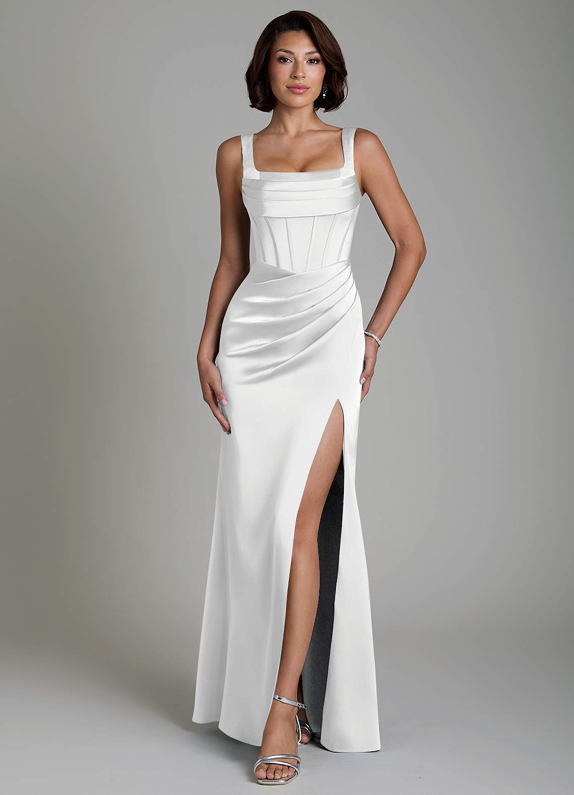 Azazie Amora White Stretch Satin Bridesmaid Dresses | Azazie