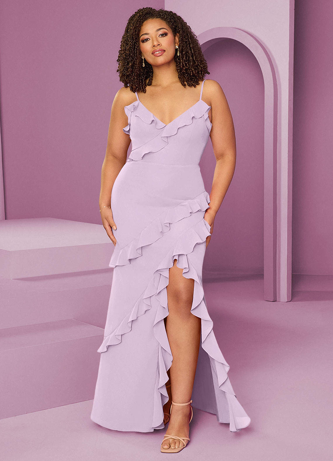 Barbie ♥ Azazie Suknie dla druhen Sukienka syrenka z szyfonu z dekoltem w serek i falbanami image1