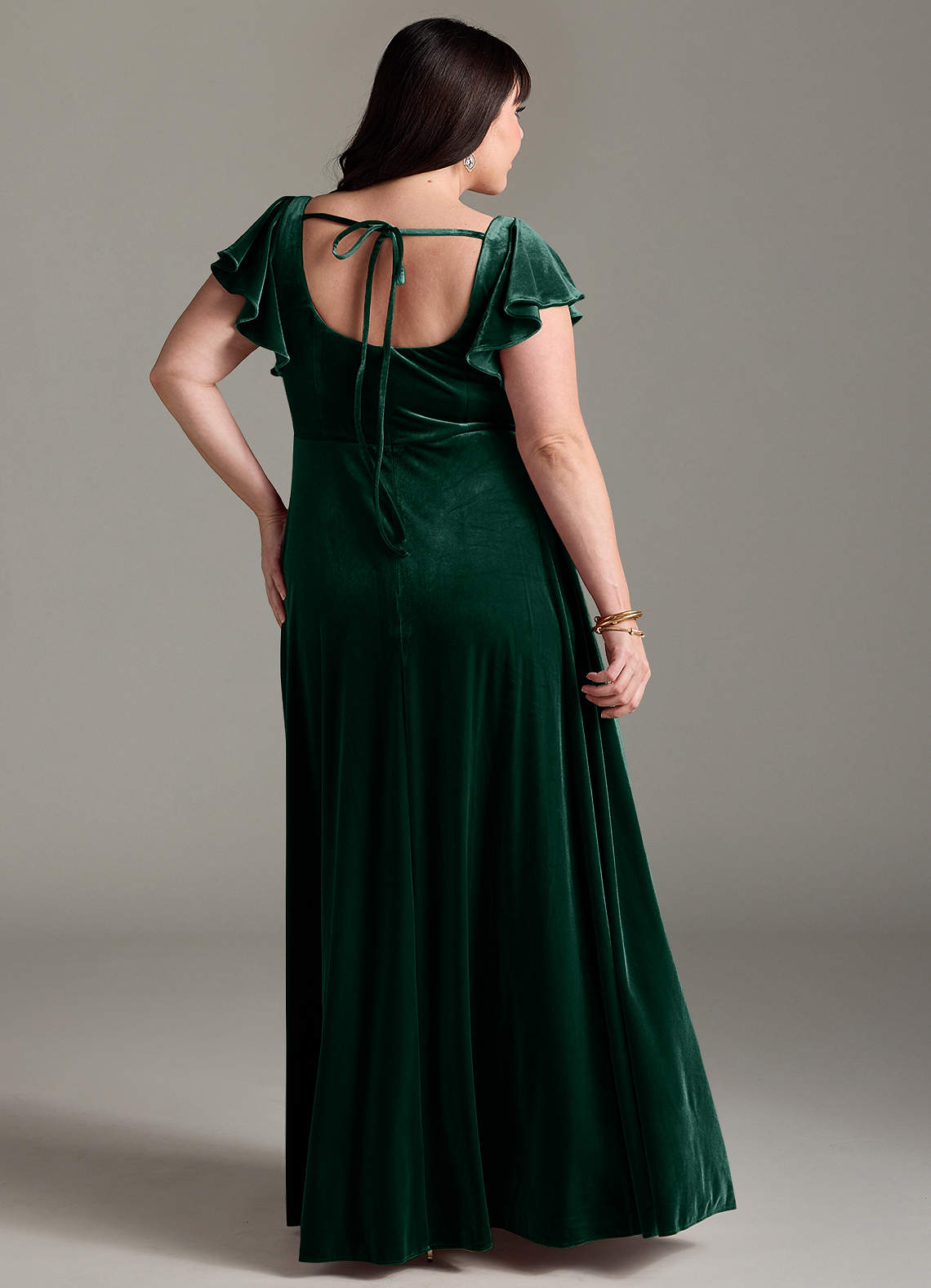 Azazie Bondi Bridesmaid Dresses Emerald A-Line Side Slit Velvet Dress image7