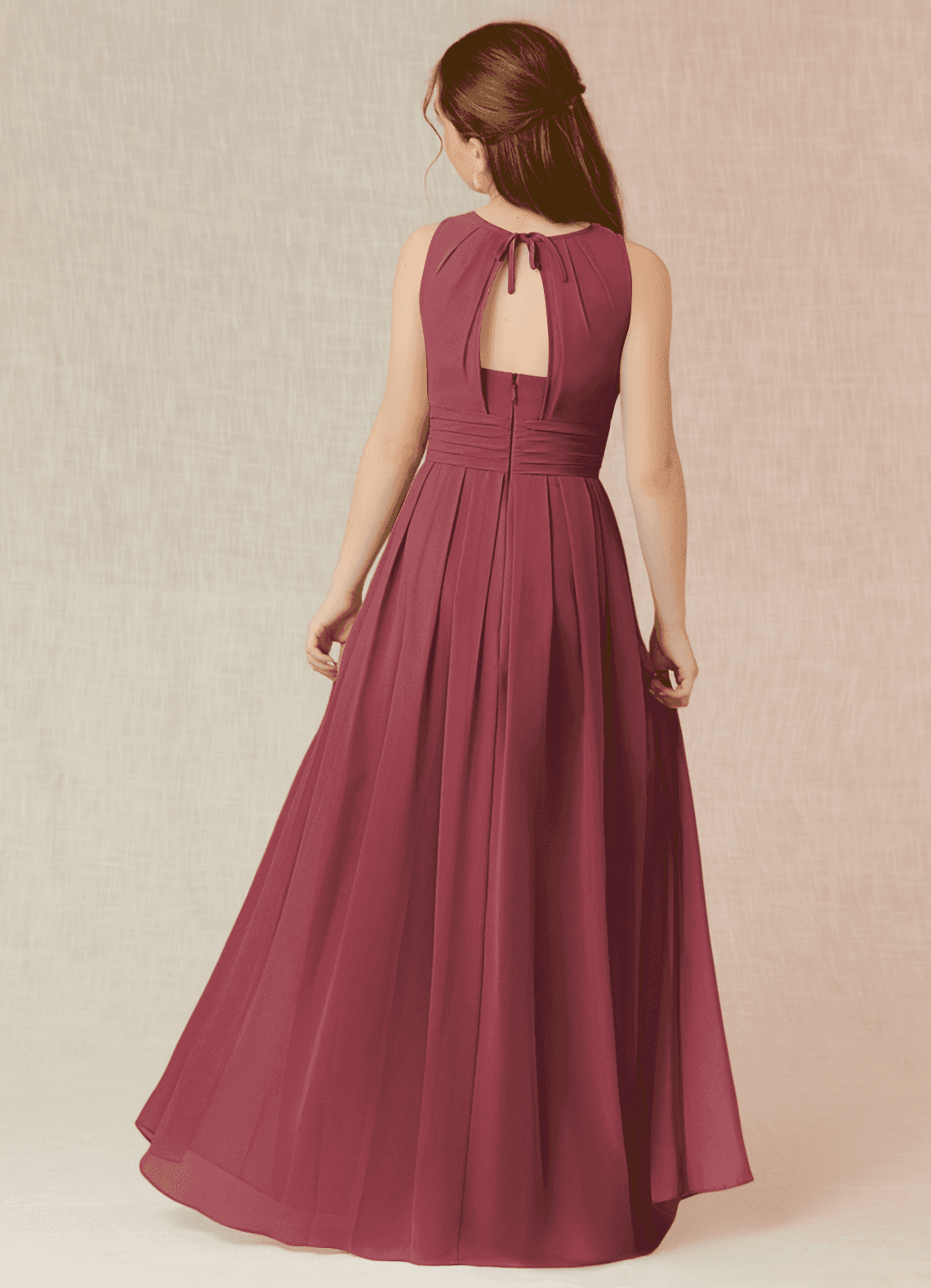 Azazie Bibiane Junior A-Linie Plissee Chiffon Kleid Merlot image1
