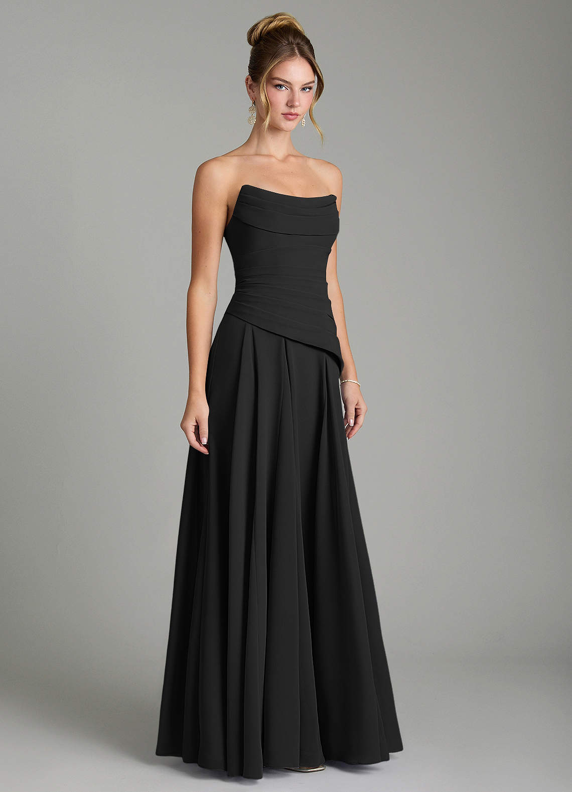 Azazie Gabriela Bridesmaid Dresses Black A-Line Corset Chiffon Dress image4