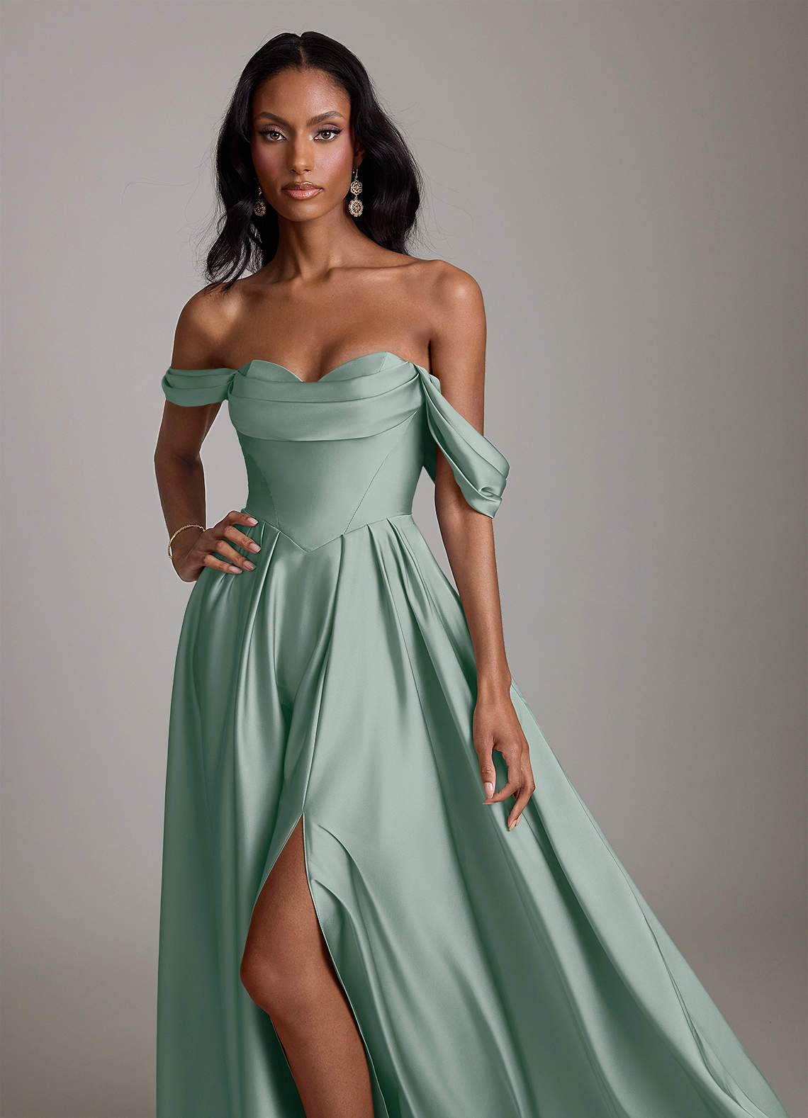 Azazie Loisa Silver Sage Stretch Satin Bridesmaid Dresses | Azazie