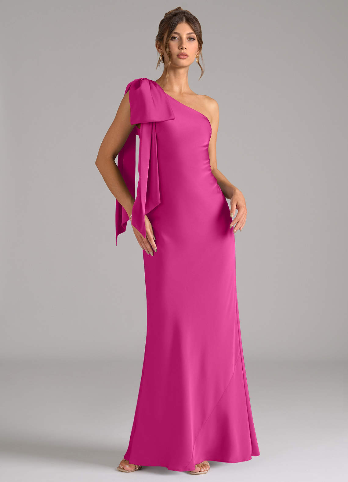 Azazie Capri Brautjungfernkleider Meerjungfrau-Linie One-Shoulder Stretch-Satin Kleid Fuchsia image1