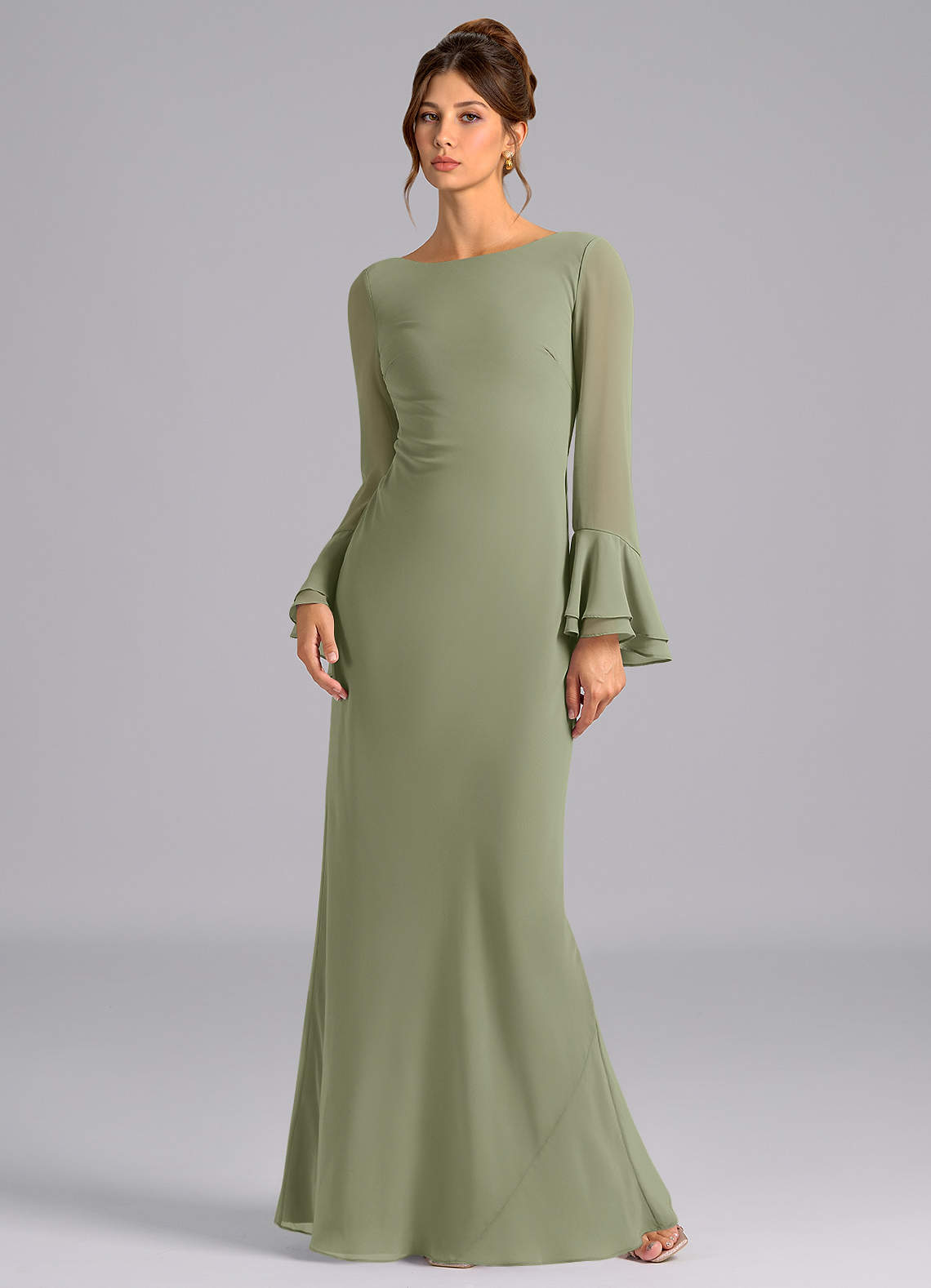 Azazie Leone Bridesmaid Dresses Pistachio Mermaid Corset Chiffon Dress image1