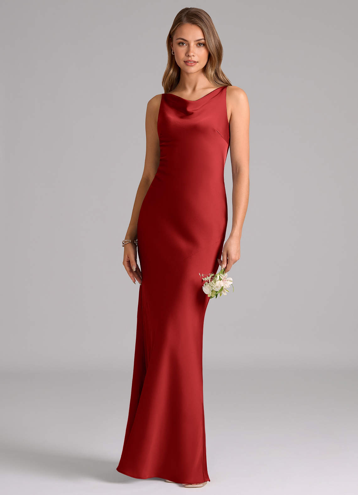 Azazie Allettie Bridesmaid Dresses Pomegranate Mermaid Stretch Satin Dress image1
