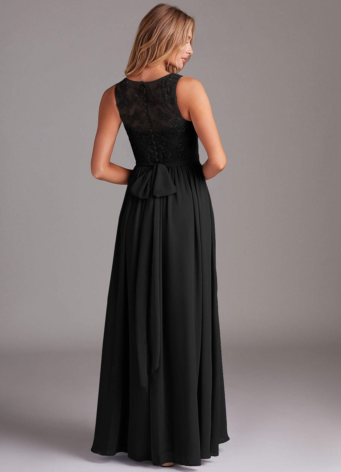 Azazie Kingsley At-home Try On Dresses Black A-Line Lace Chiffon Dress image1