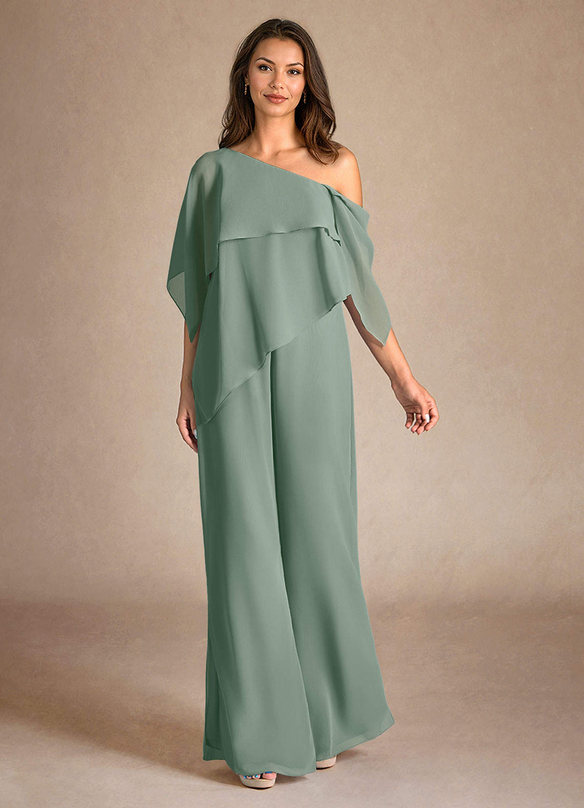 Azazie Halima Vestidos para mãe da noiva Vestido Sálvia Prateada de Chiffon de Macacão/terninho com Fenda Lateral image3