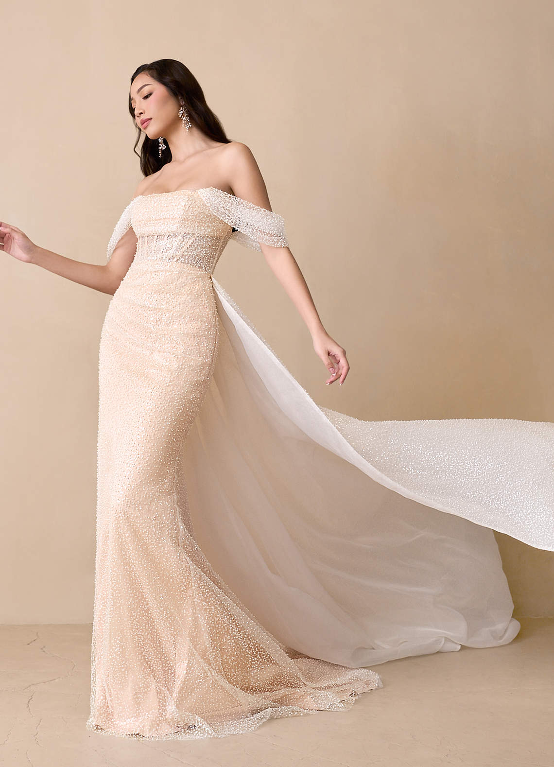 Azazie Eos Wedding Dresses Diamond White English Rose Mermaid Off the Shoulder Beading Dress image1