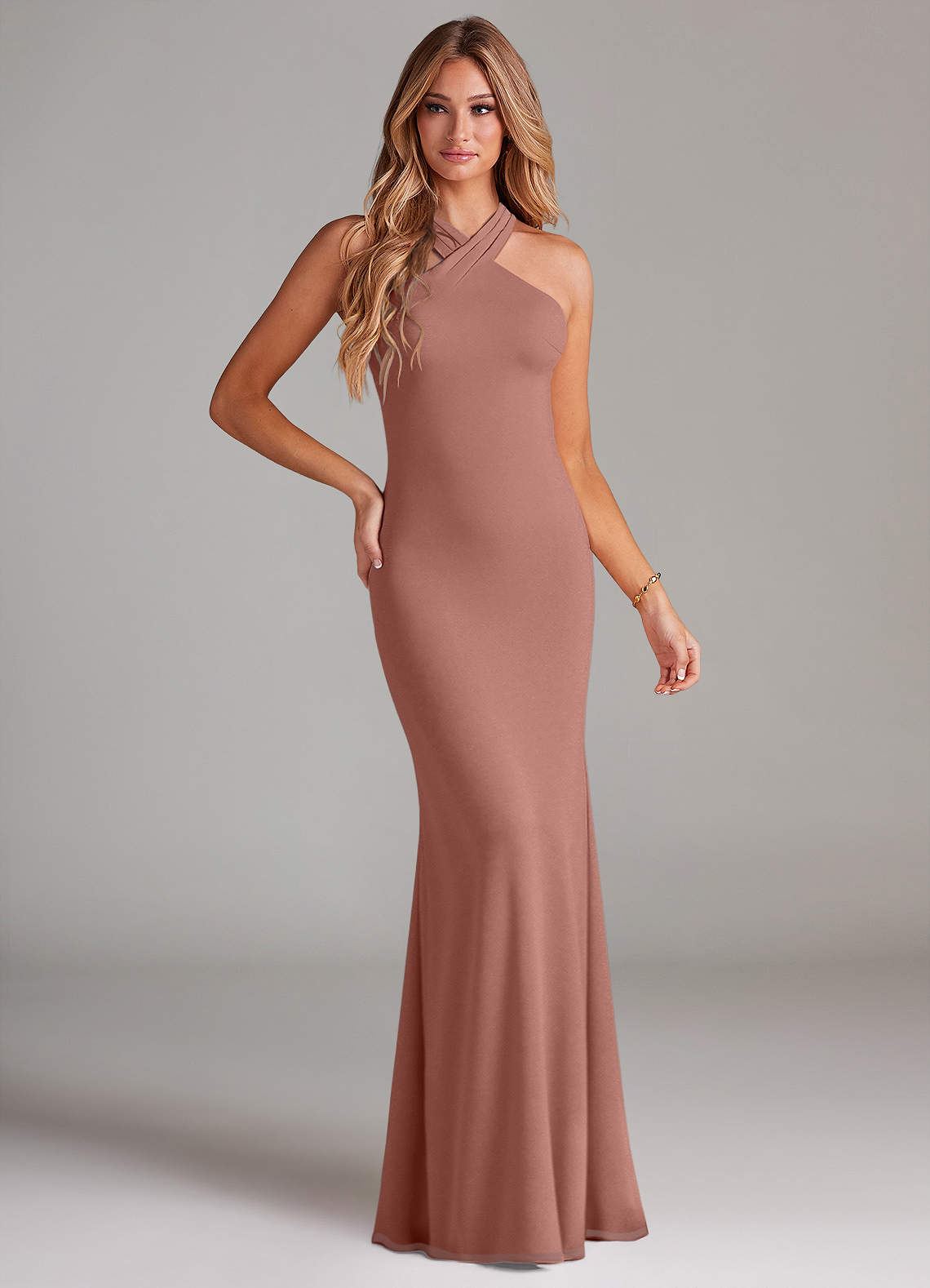Azazie Doretta Bridesmaid Dresses Cedar Rose Mermaid Pleated Chiffon Dress image1