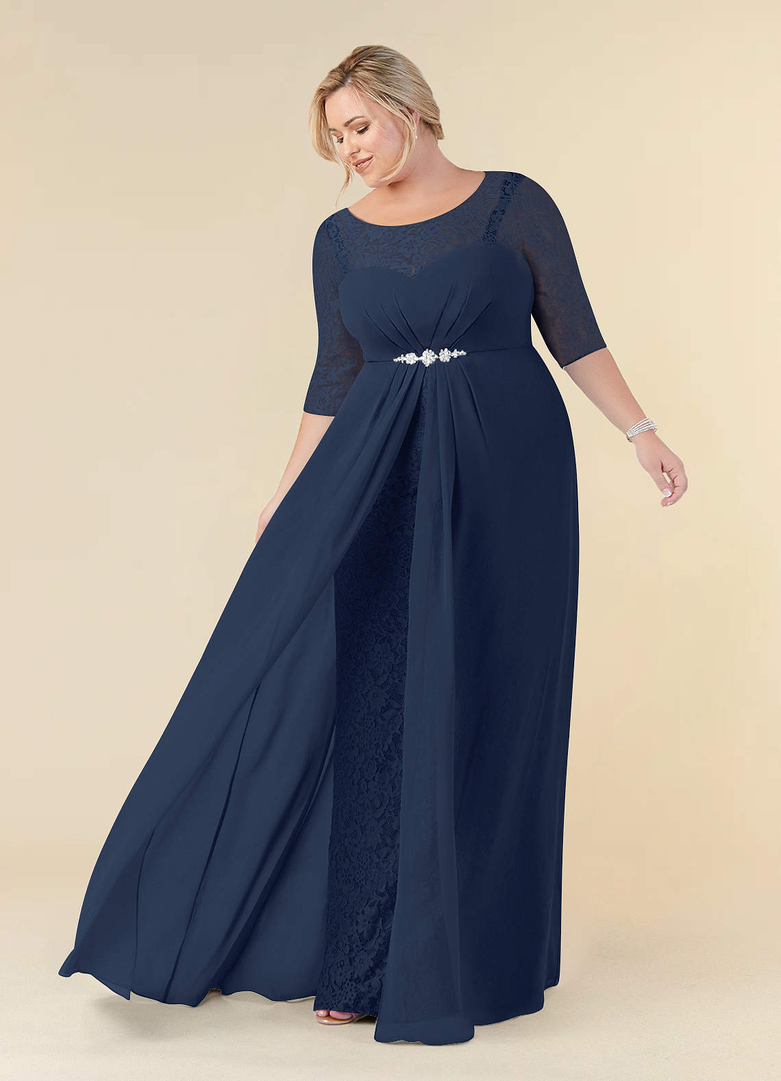 Dark Navy Azazie Leonine A-Line Scoop lace Chiffon Floor-Length Dress ...