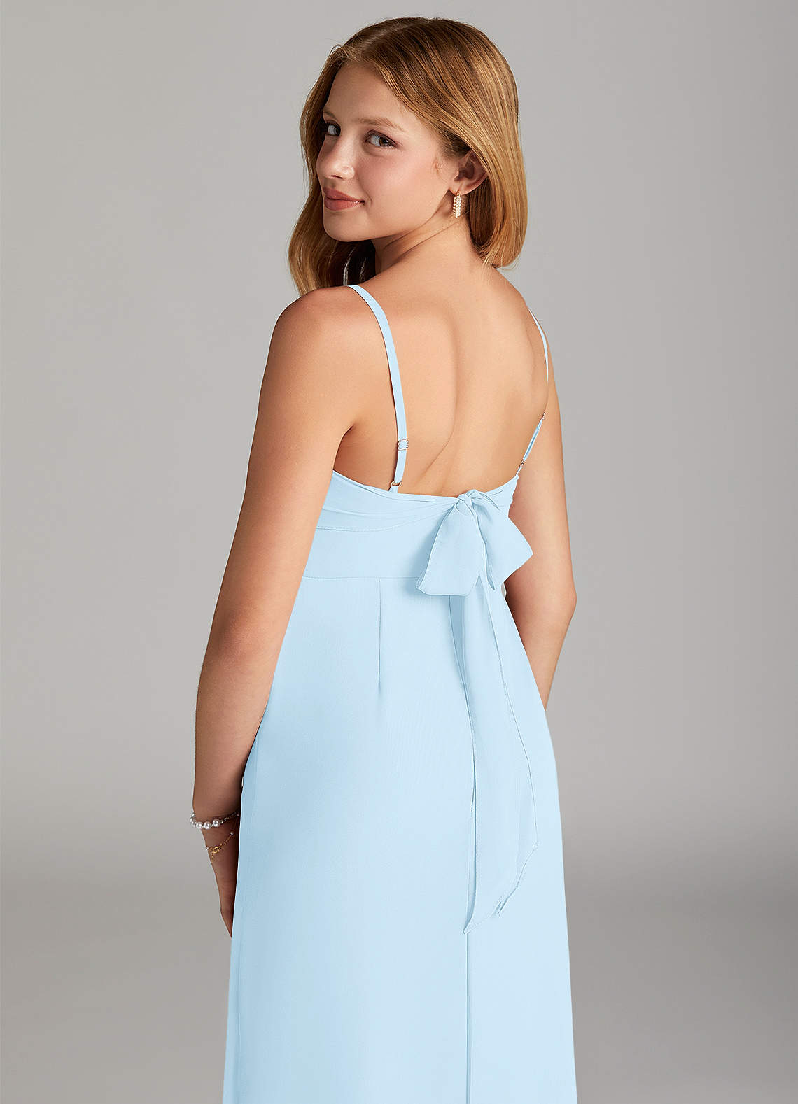 Azazie Mai Junior Sky Blue Sheath Pleated Chiffon Dress image5