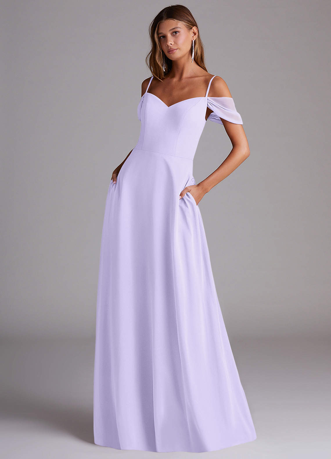 Azazie Marley Bridesmaid Dresses Lilac A-Line Off the Shoulder Chiffon Convertible Dress image1