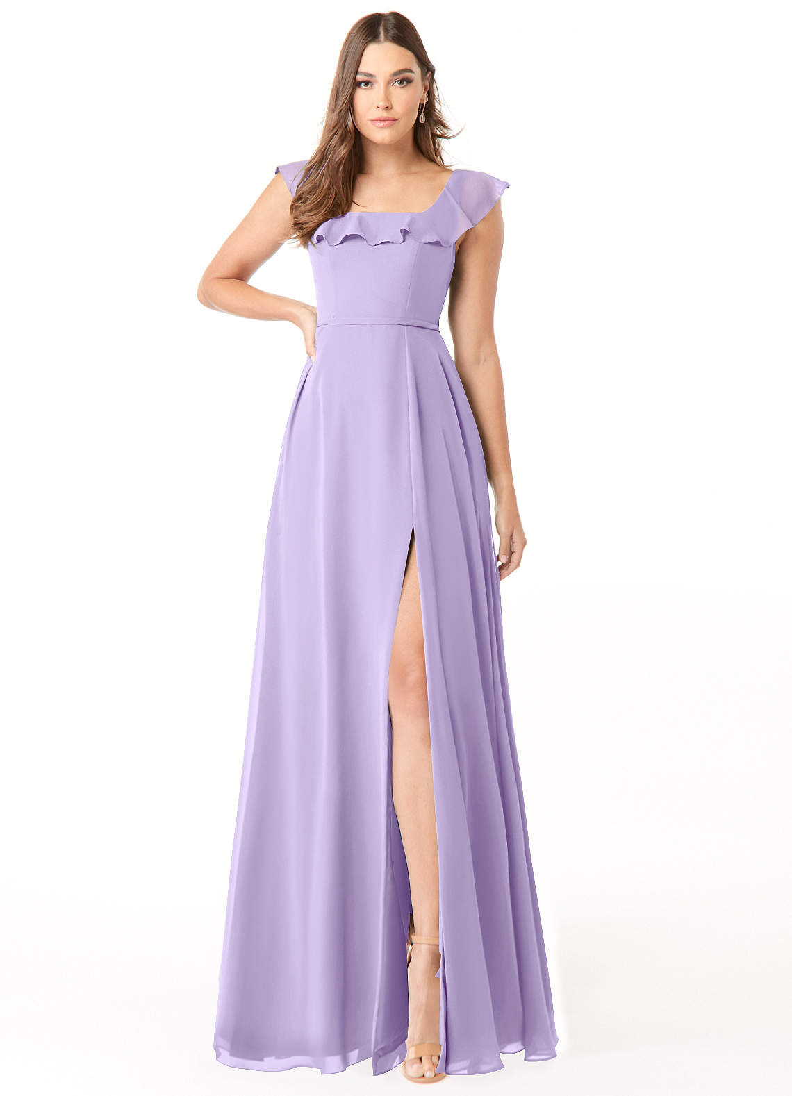Azazie Jinny Bridesmaid Dresses Lilac A-Line Square Neckline Ruched Chiffon Dress image1