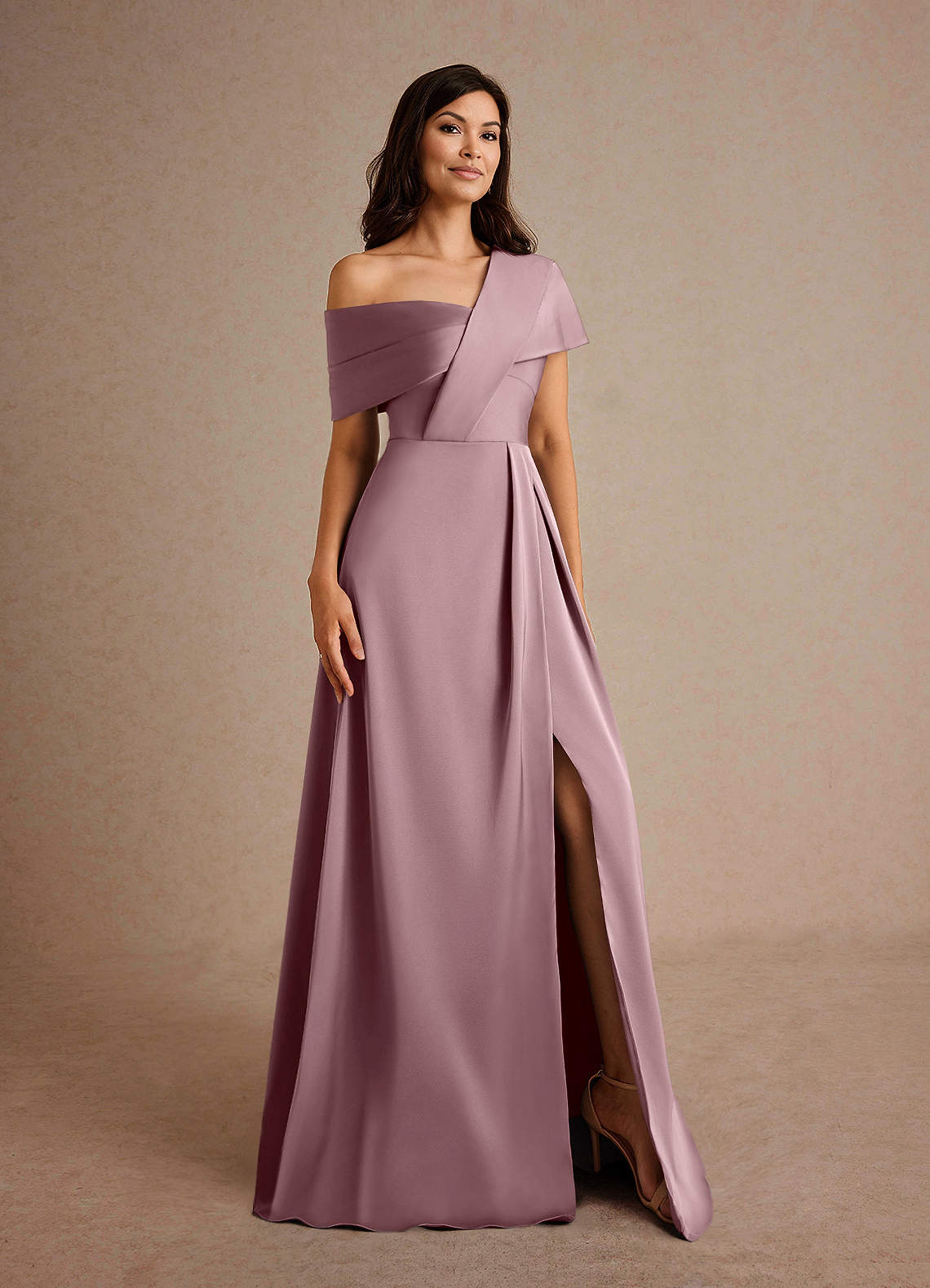 Azazie Milton Mother of the Bride Dresses Dusty Rose A-Line Pleated Stretch Satin Dress image7