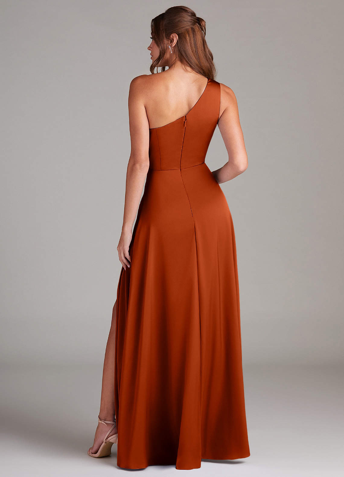Azazie Brooke Jurken voor bruidsmeisjes Jurk van Stretch Satijn met A-Lijn One-Shoulder Paprika image6