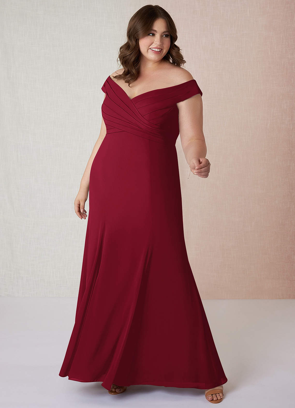 Azazie Lecia Bridesmaid Dresses Burgundy Empire Off-The-Shoulder Pleated Chiffon Convertible Dress image1